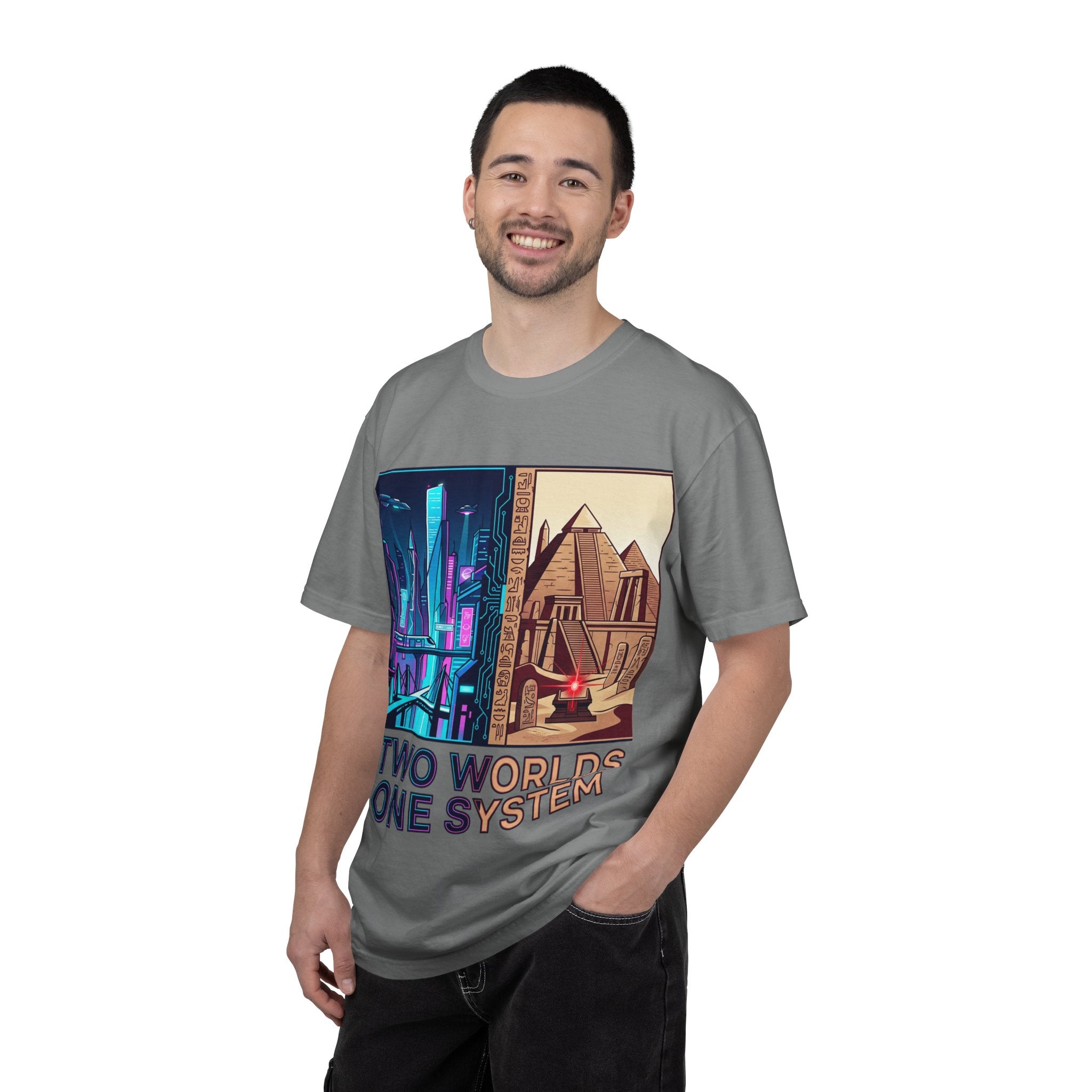 Power Runs Black PRB Blue Technopolis/ Red Dominion Two Worlds One System T-Shirt by Power Runs Black