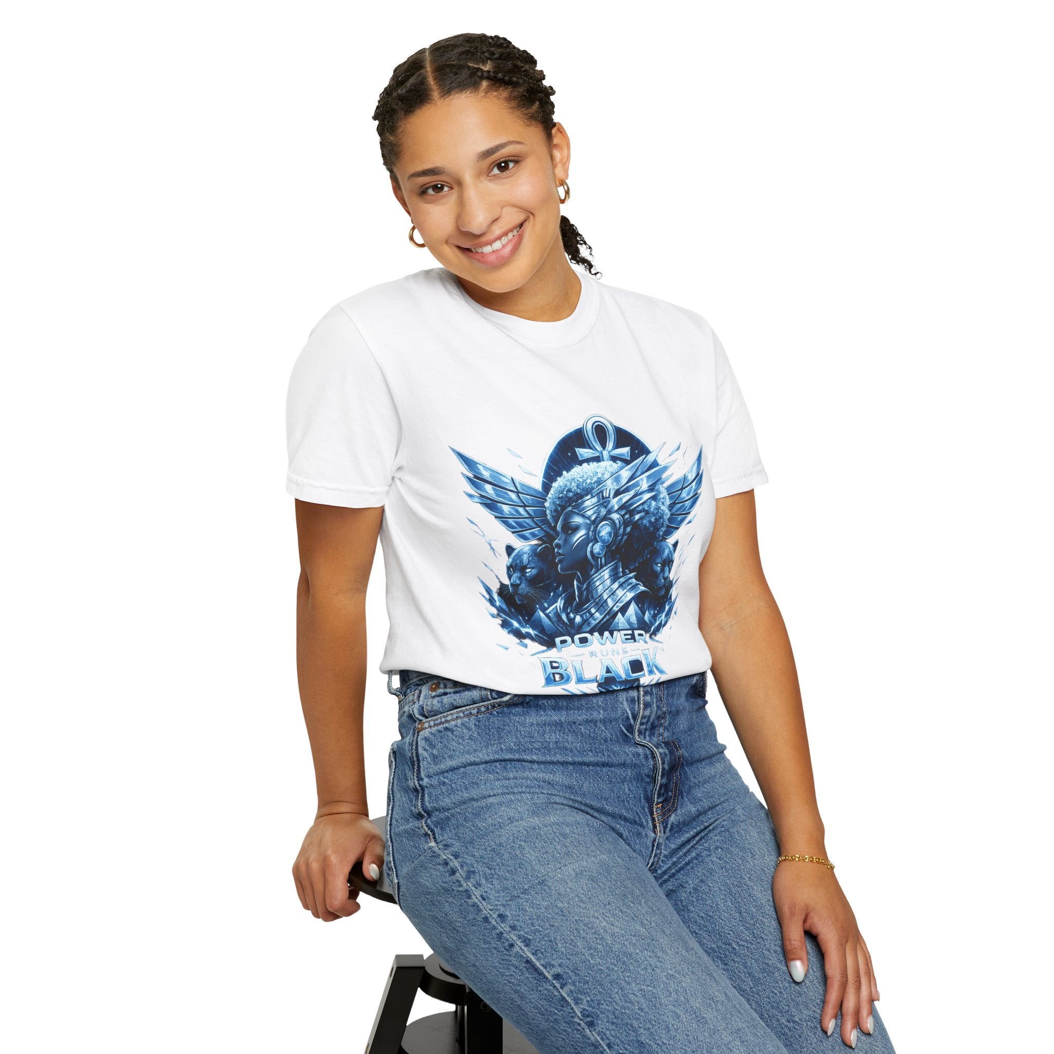Power of Black Graphic T-Shirt — Egyptian Ankh Warrior Design by Power Runs Black
