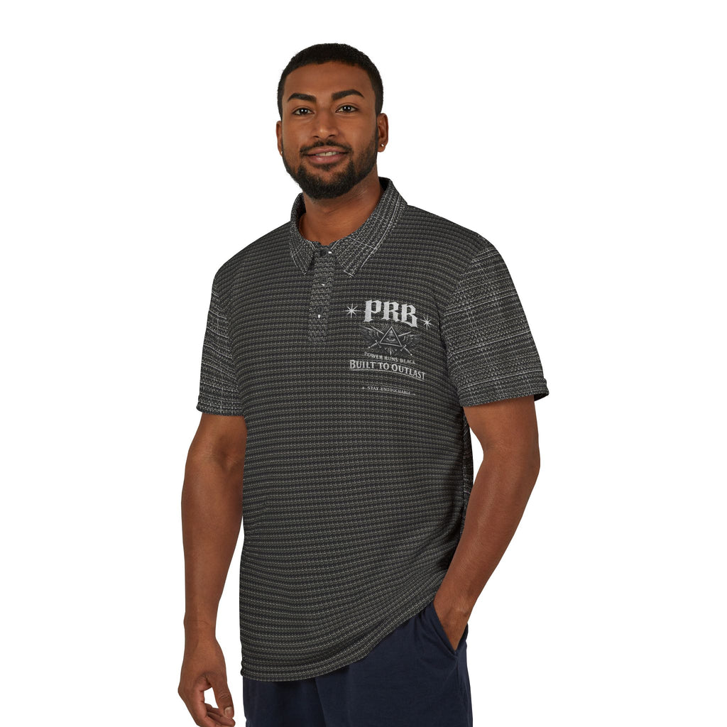 PRB Black Microstripe Polo Shirt by Power Runs Black