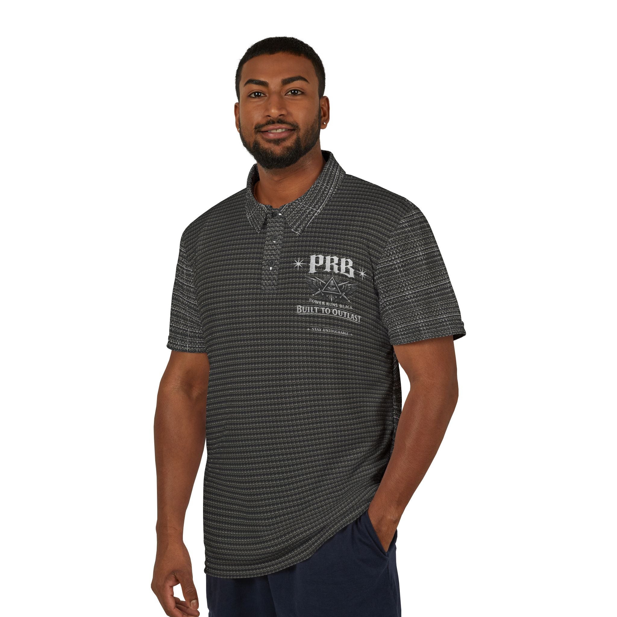 PRB Black Microstripe Polo Shirt by Power Runs Black