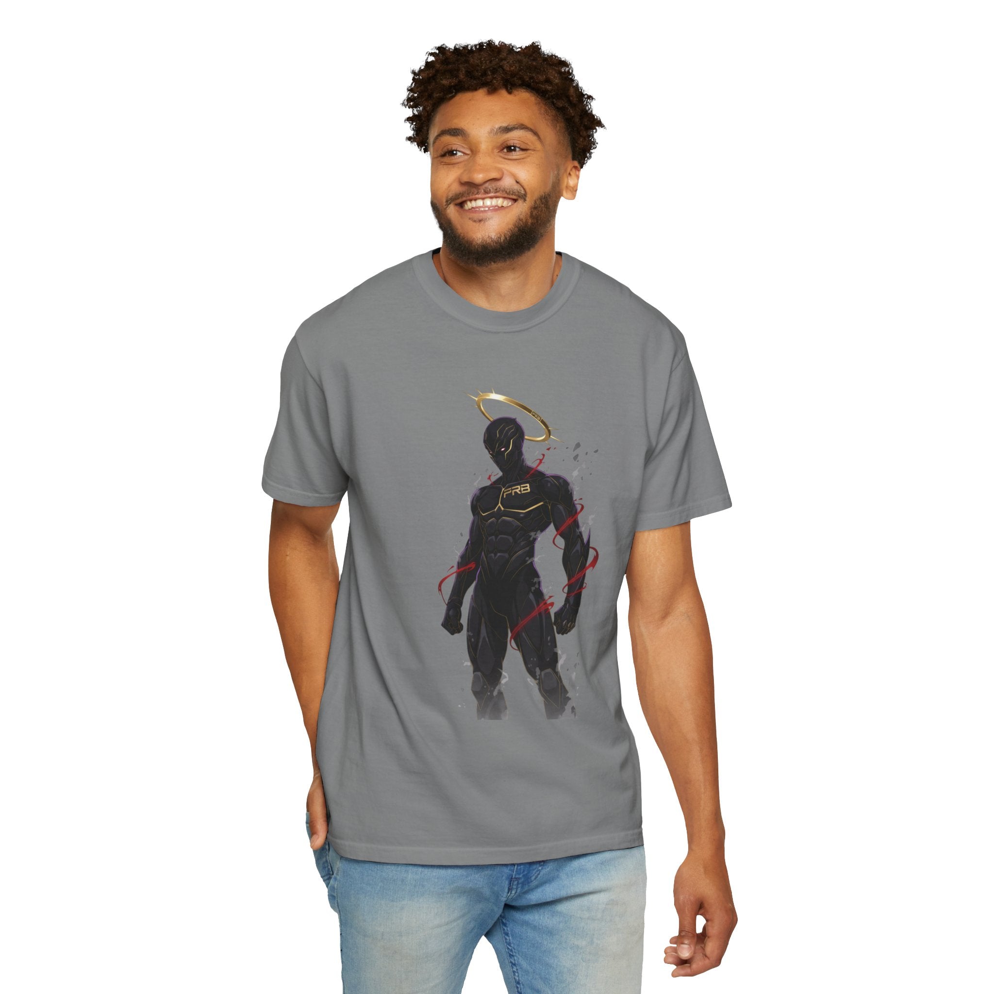 PRB Shadow Hero Graphic T-Shirt — Haloed Vigilante Illustration by Printify