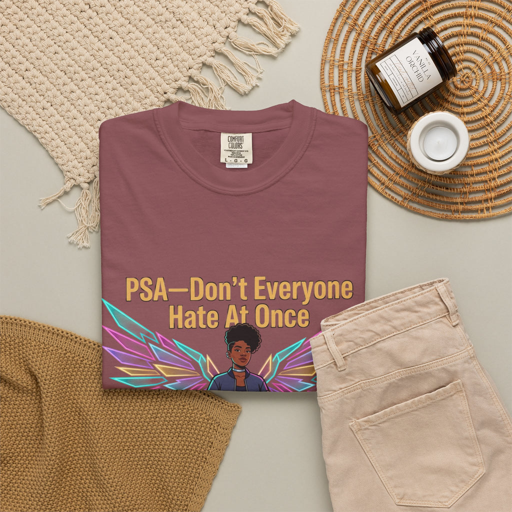 T-Shirt — PSA “Don't Everyone Hate At Once” Angel Wings Graphic Tee by Printify
