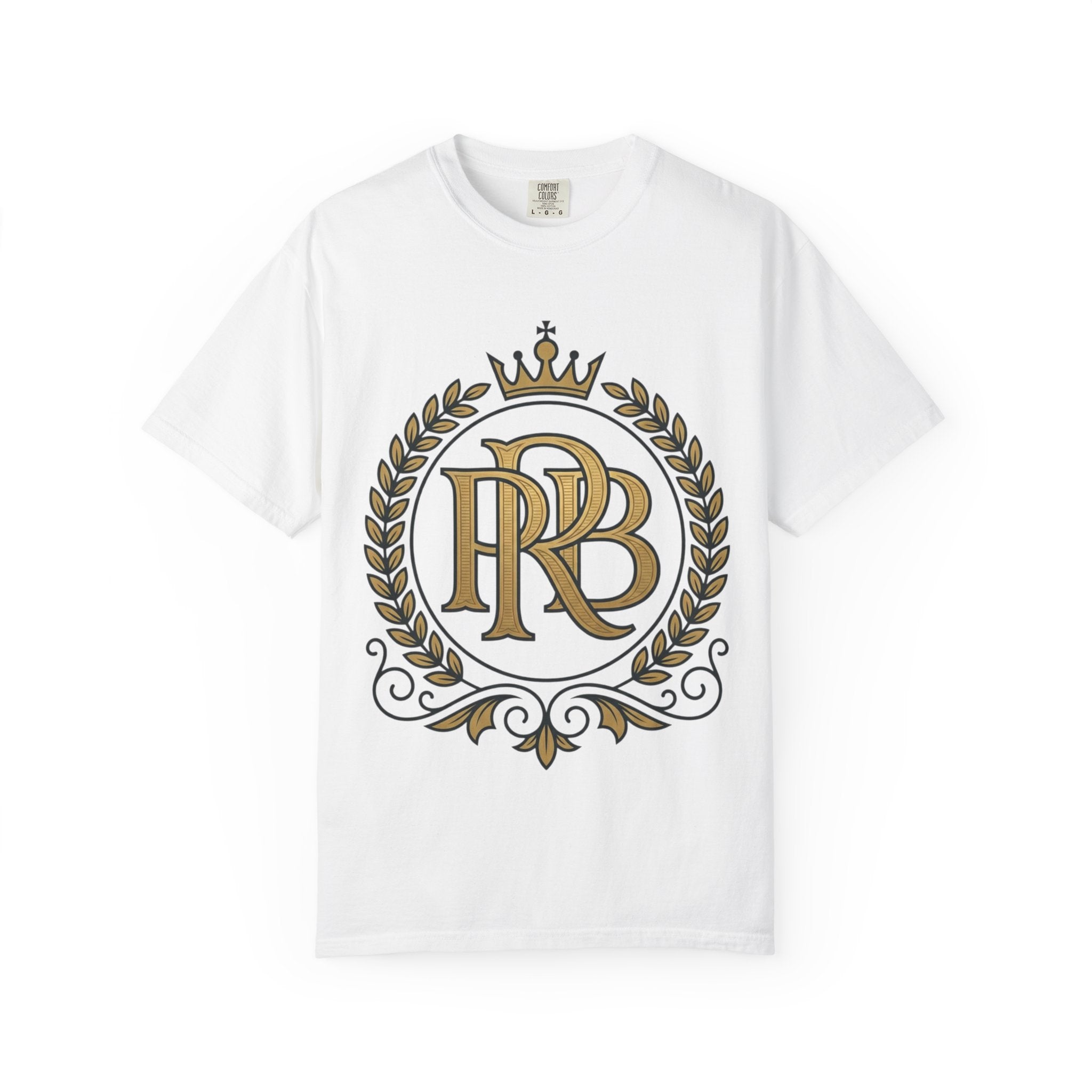 PRB Gold Monogram Crest Graphic T-Shirt | Laurel Crown Emblem Streetwear Tee by Printify