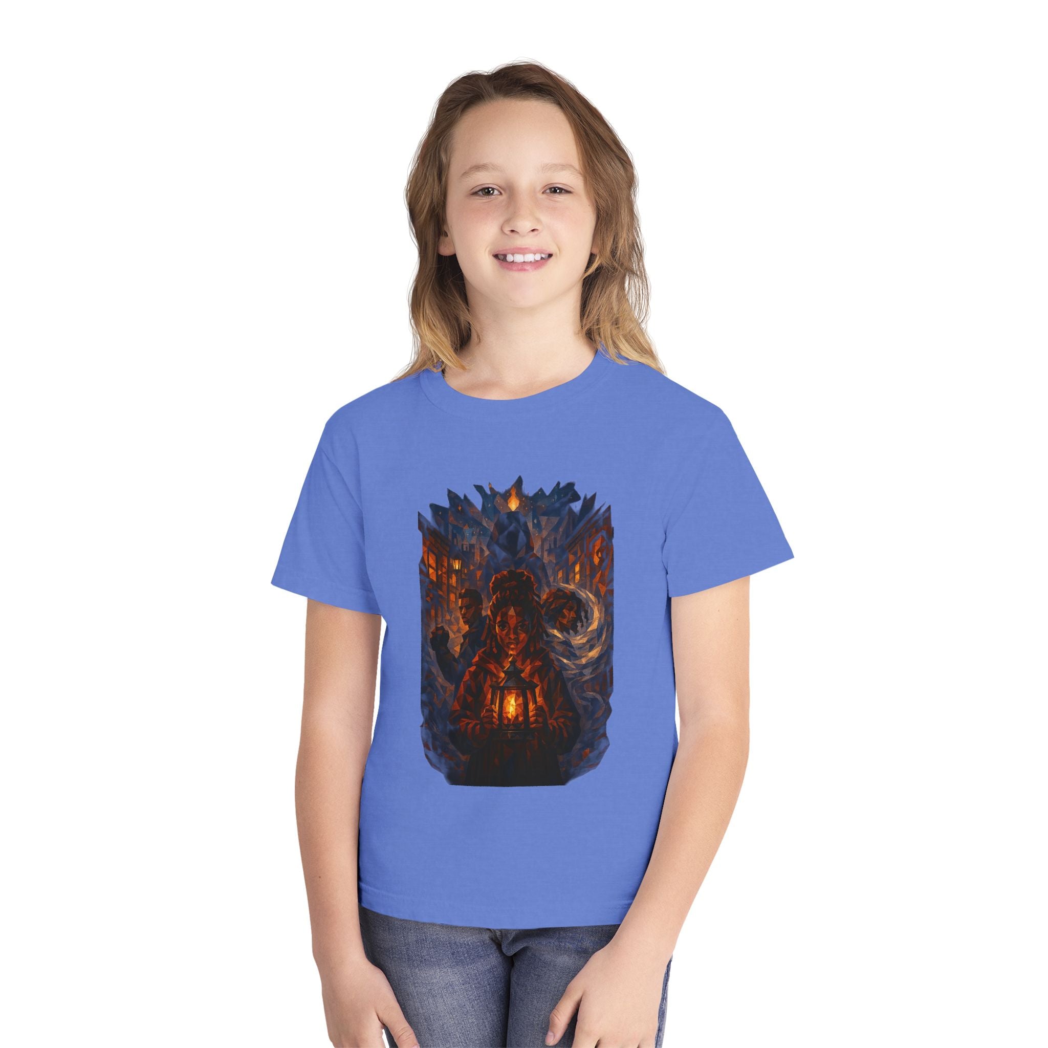 Power Runs Black PRB Youth Tee - Haunted Lantern Fantasy Forest Graphic by Printify