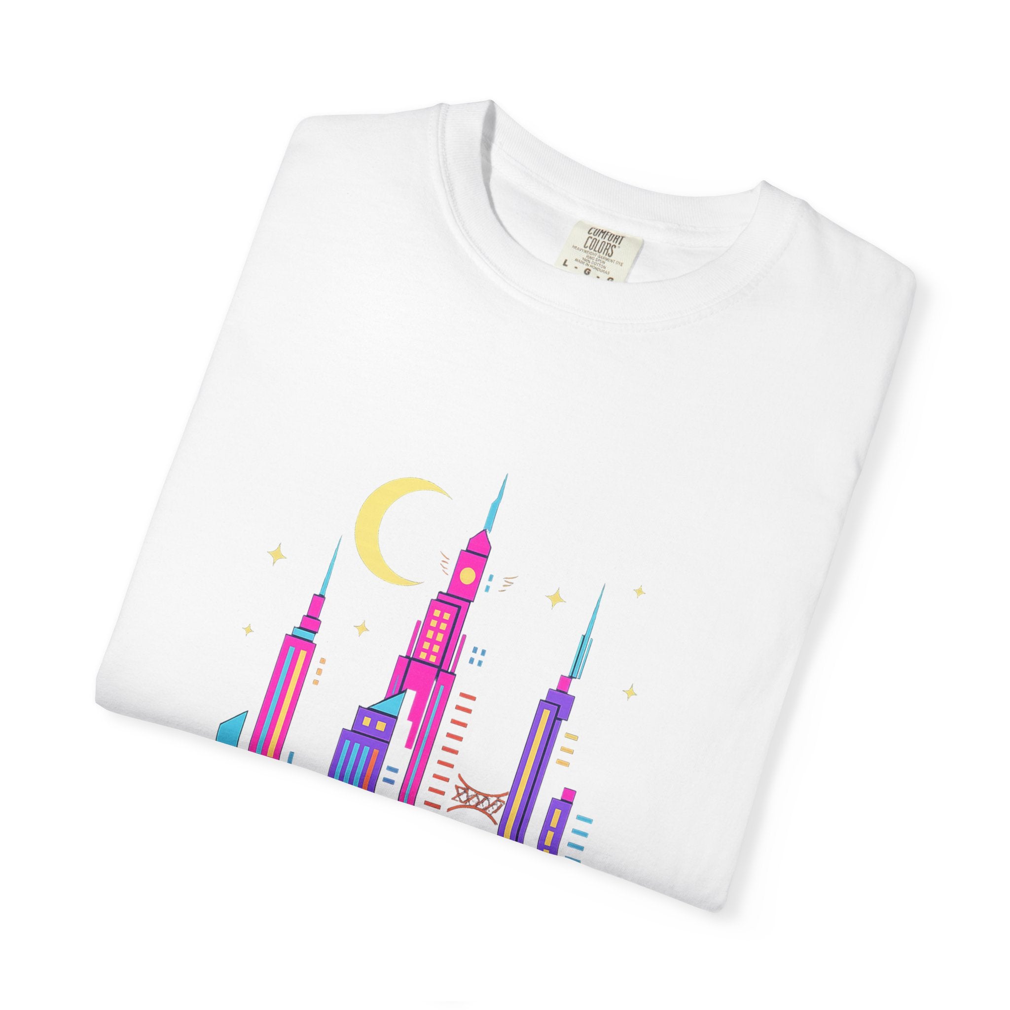 PRB Neon City Skyline T-shirt | Vibrant Urban Nightscape Tee by Power Runs Black