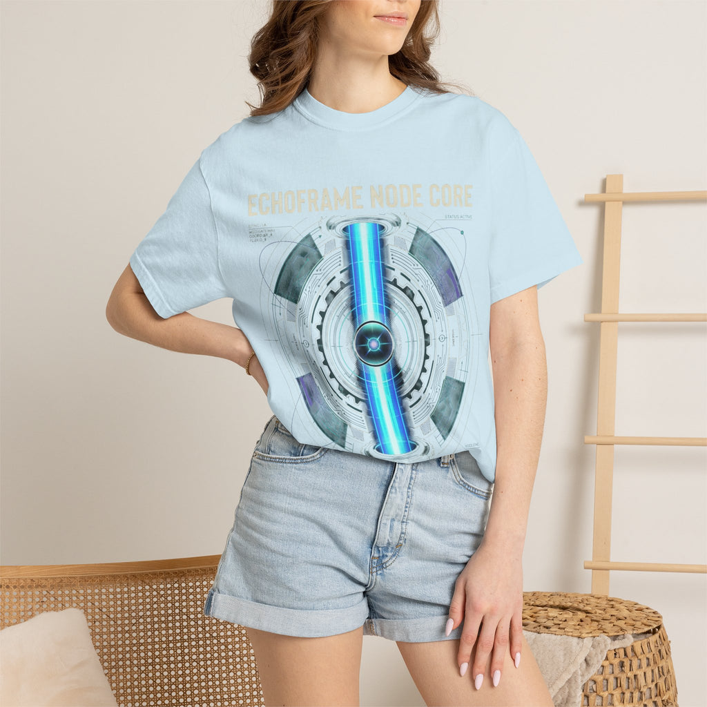 Power Runs Black PRB Echoframe Node Core T-Shirt — Futuristic Tech Graphic Tee by Power Runs Black