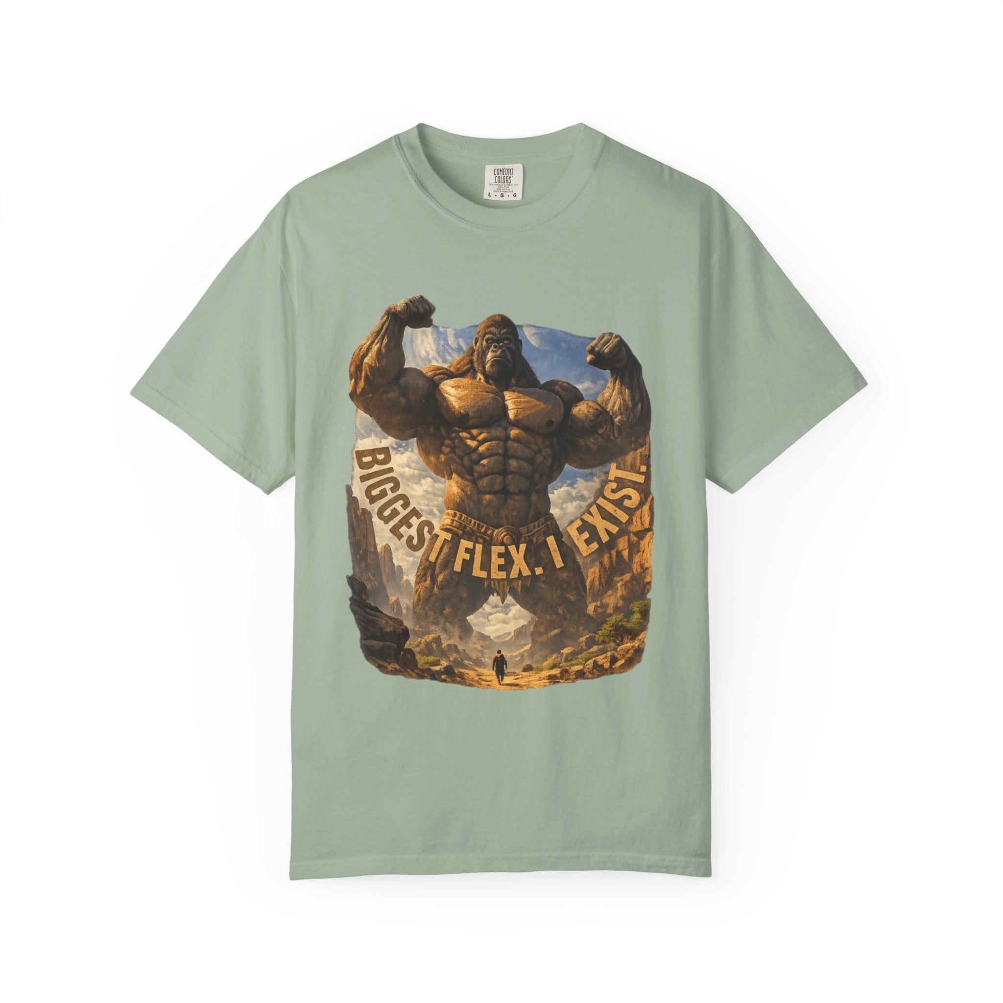 Power Runs Black PRB Biggest Flex I Exist T-Shirt — Funny Muscle Gorilla Graphic Tee by Printify