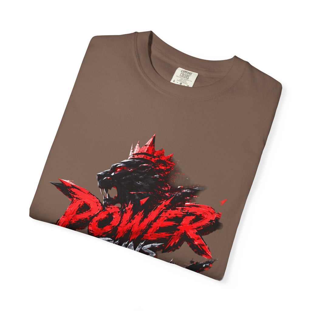 Power Runs Black T-shirt | Wolf Silhouette, Red Black Graphic Tee by Power Runs Black