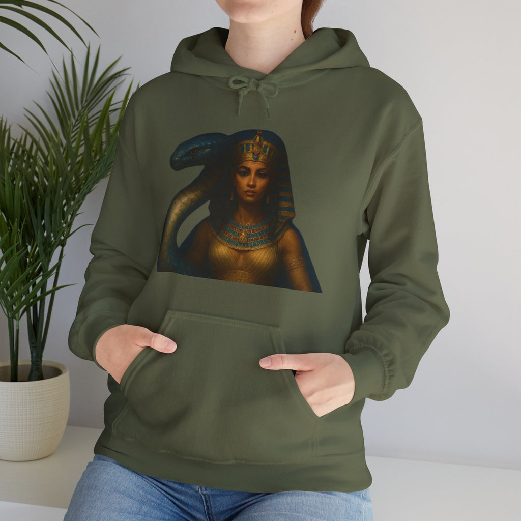 PRB Egyptian Goddess Portrait Hoodie | Serpent Headdress, Ancient Queen Art by Power Runs Black