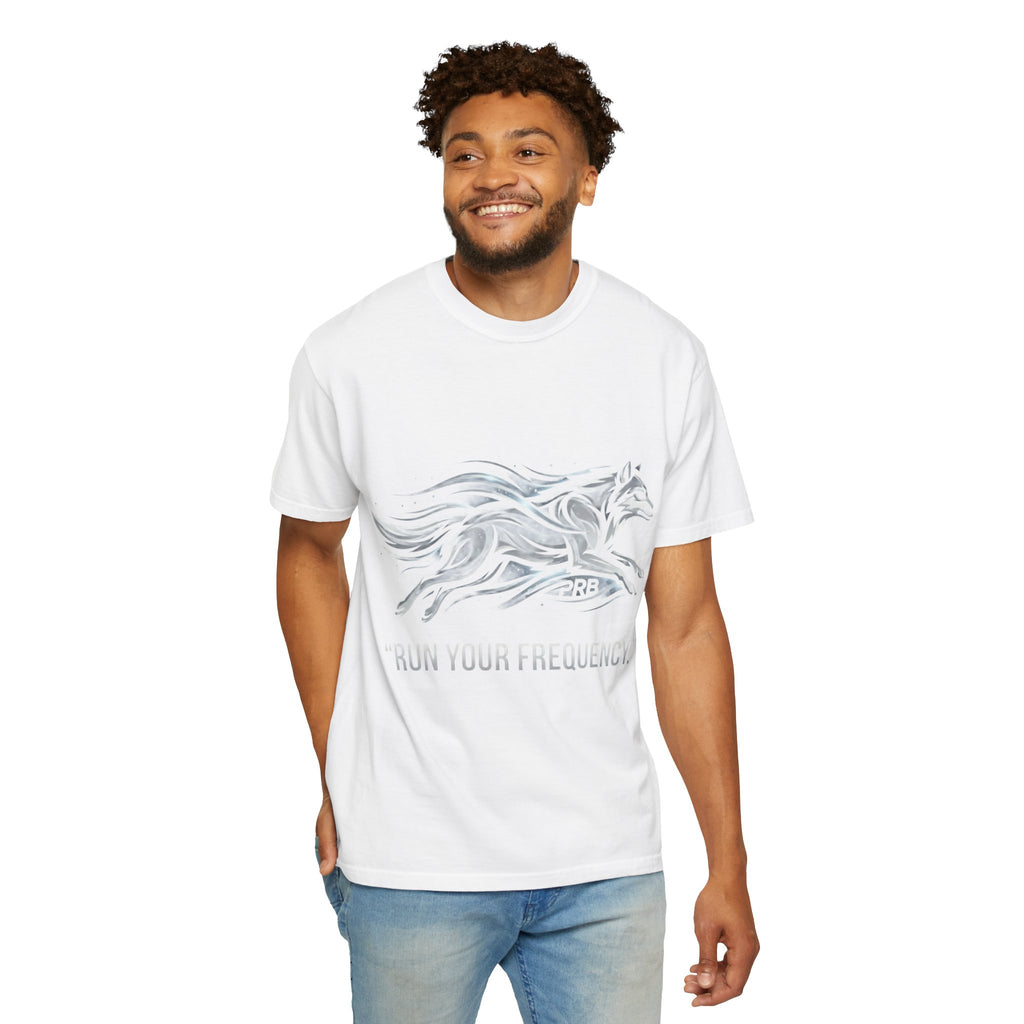 Wolf Graphic T-Shirt — 'Run Your Frequency' Motivational Tee by Printify