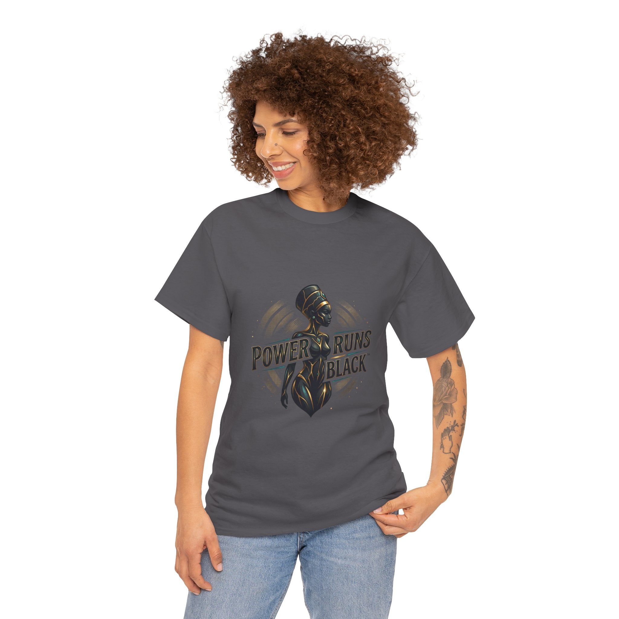 Power Runs Black Queen Goddess Graphics Tee by Printify