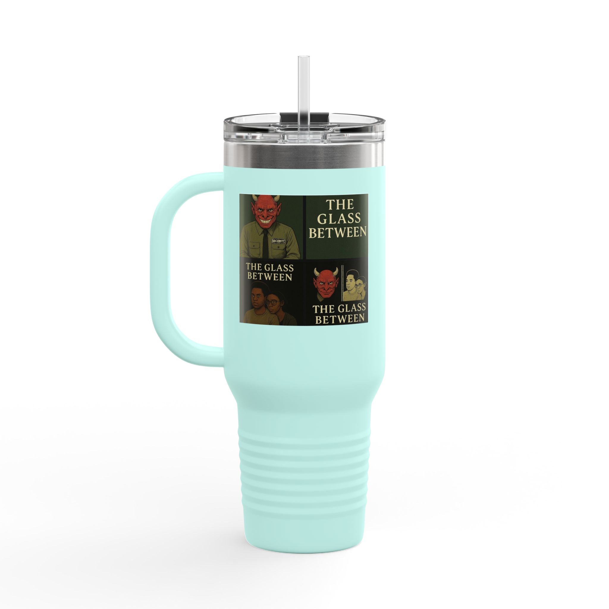 PRB The Glass Between collage travel mug | 40oz insulated tumbler by Power Runs Black