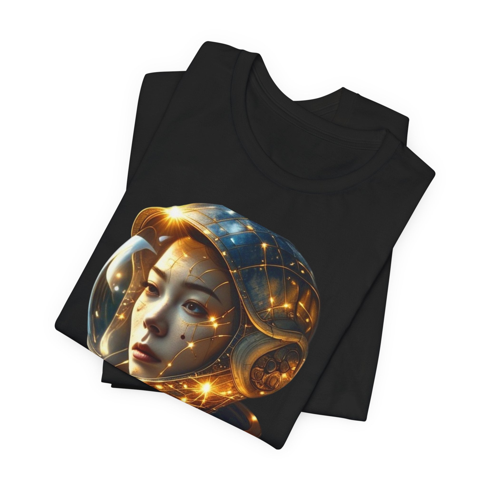 PRB Astronaut Portrait Tee — Starry Cosmic Helmet Graphic T-Shirt by Power Runs Black