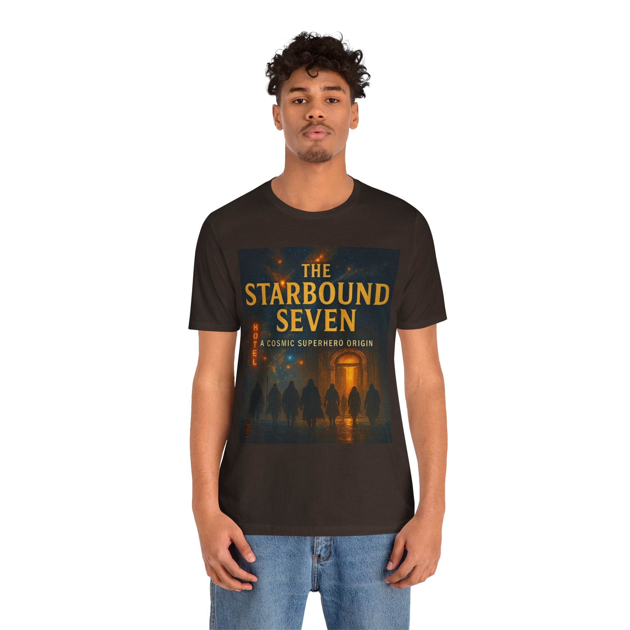 Power Runs Black PRB The Starbound Seven Tee – Retro Cosmic Superhero Poster Shirt by Power Runs Black