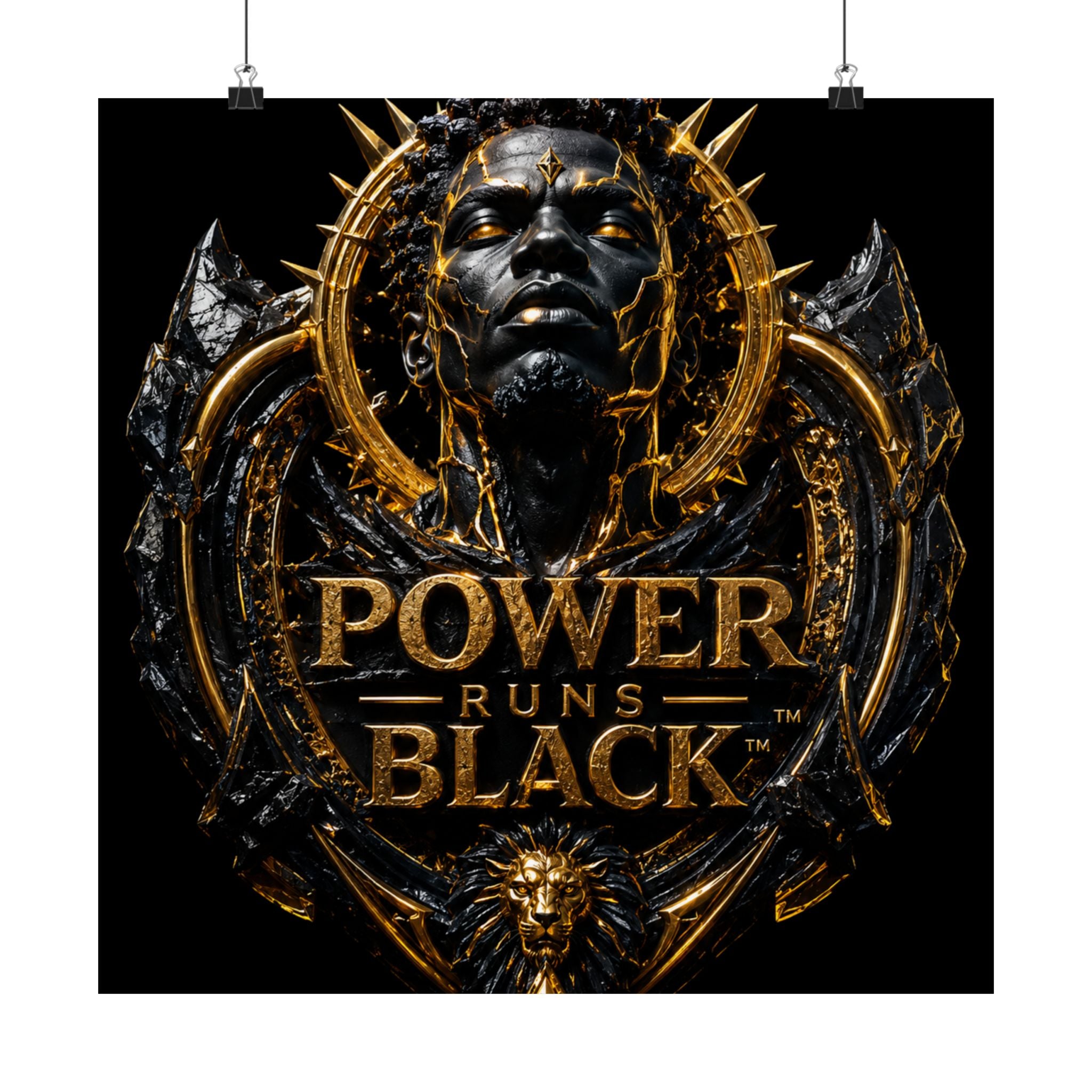 Power Runs Black Matte Poster — Gold & Black Regal Wall Art by Power Runs Black