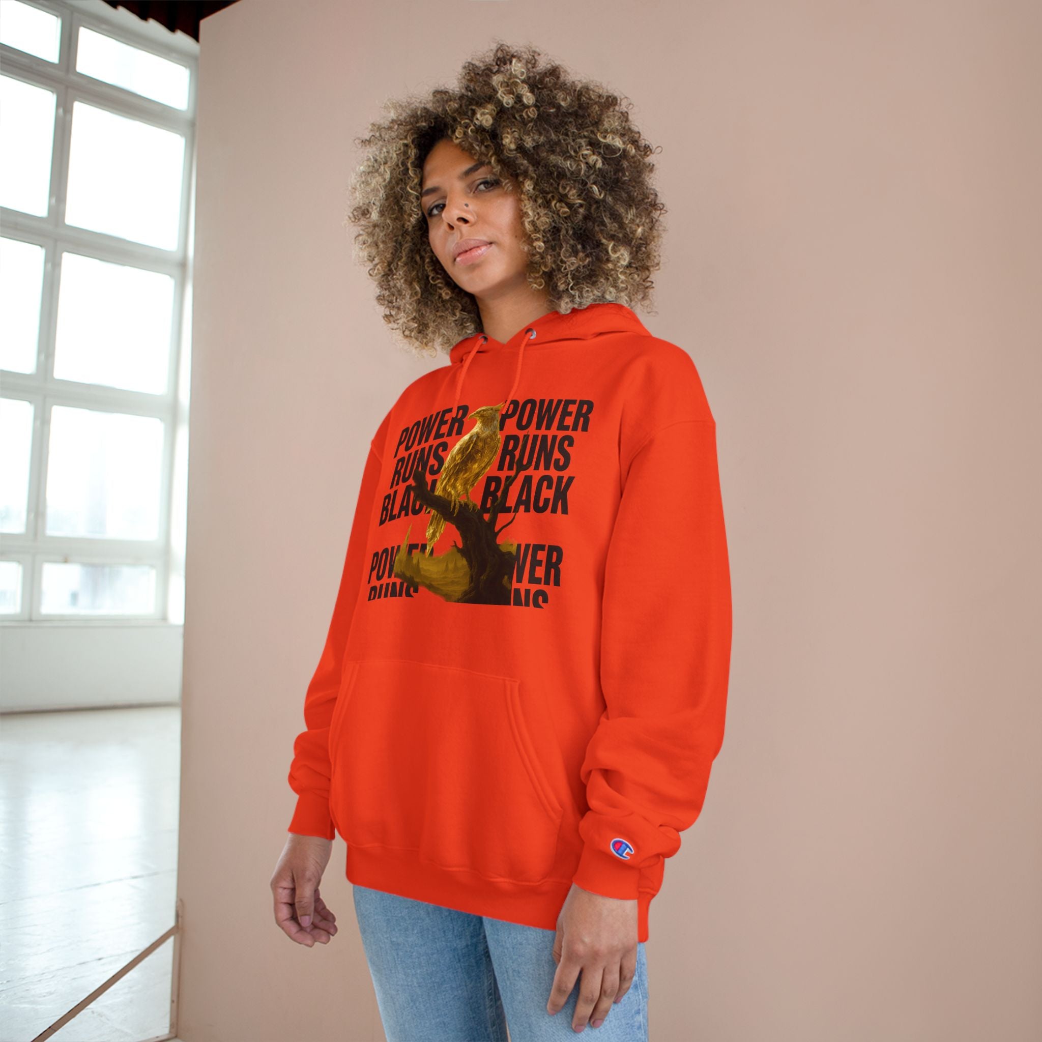 PRB Champion Hoodie — 'Power Runs Black' Golden Bird Graphic Pullover by Power Runs Black