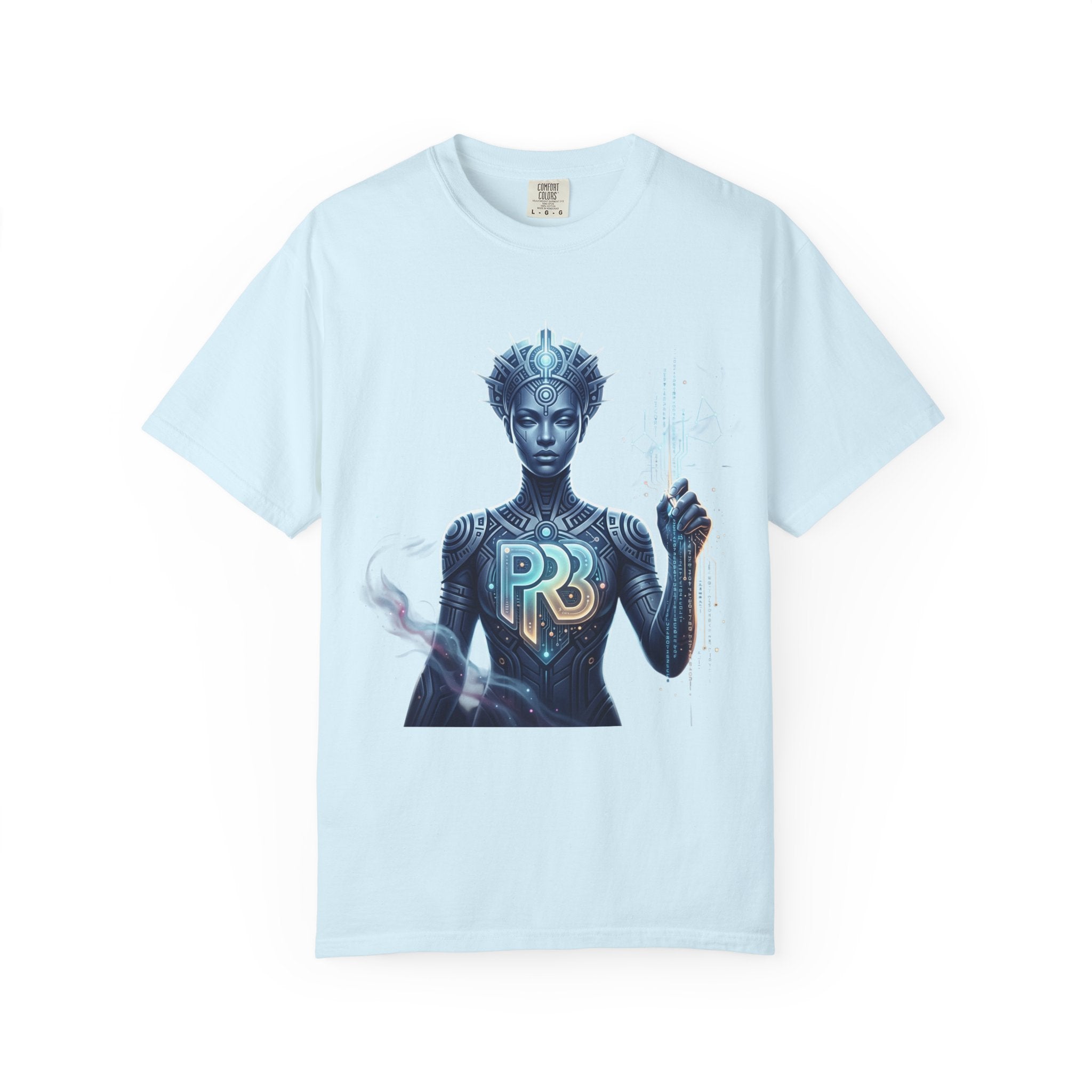 Printify PRB Divine Code Architect 4K Futuristic Blue Android with PR Chest Logo T-Shirt - T-Shirt
