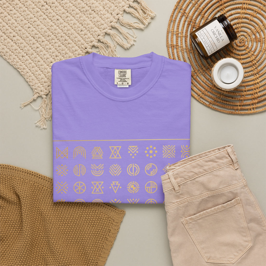 Power Runs Black PRB Symbol Grid T-Shirt — Minimal Gold Icon Graphic Tee by Printify