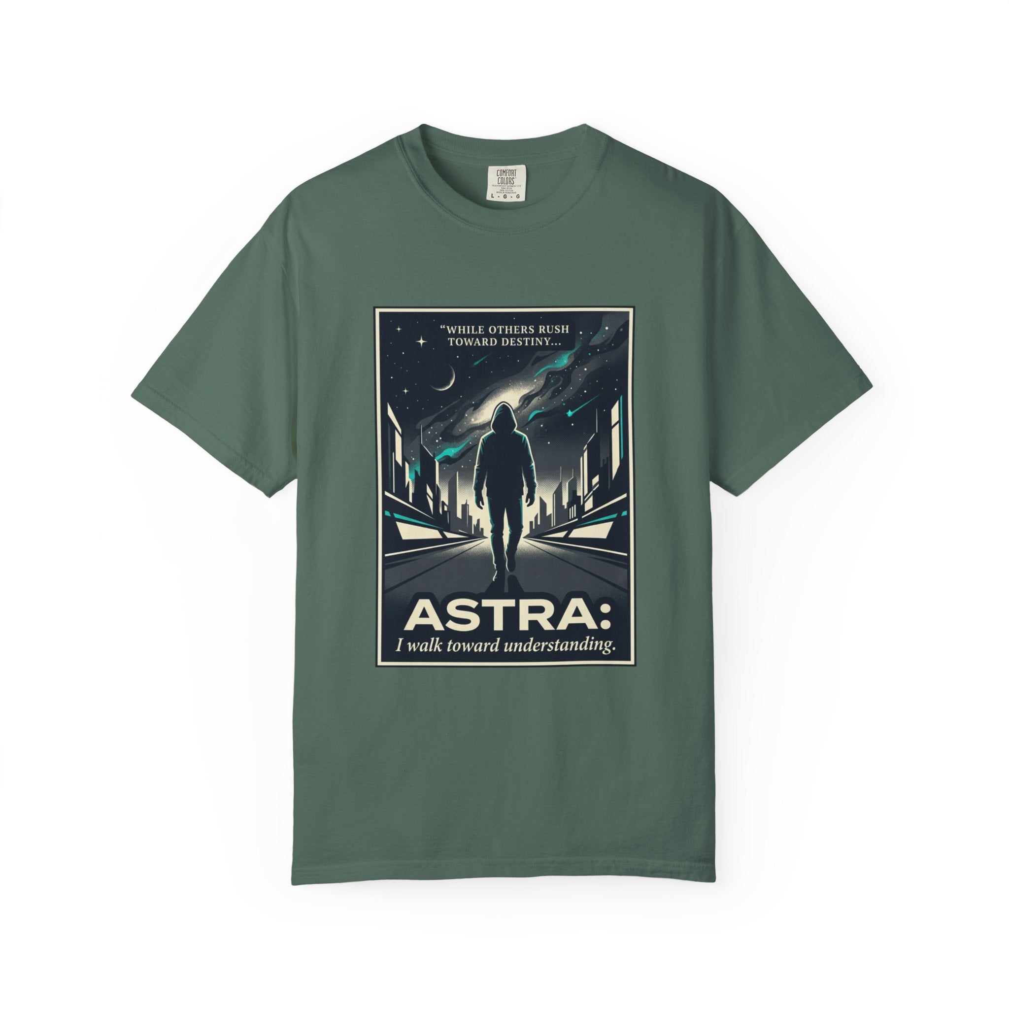 Power Runs Black Astra Sci‑Fi Graphic T-Shirt — "I walk toward understanding" Poster Design by Power Runs Black