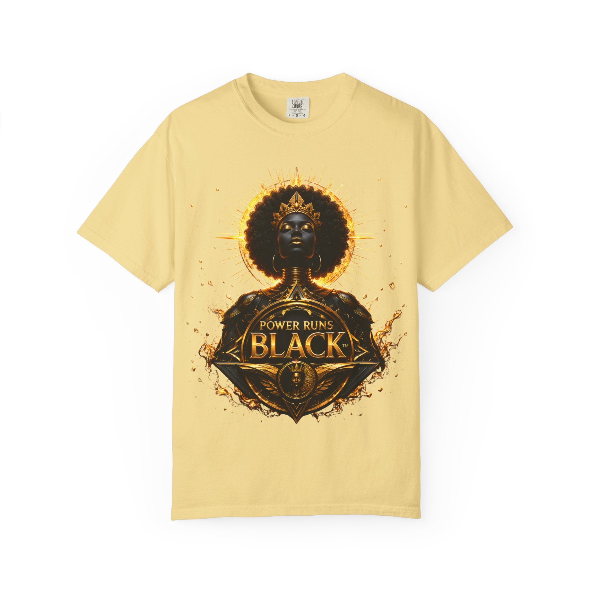Power Runs Black goddess illustration T-Shirt | Afrocentric black pride design by Power Runs Black
