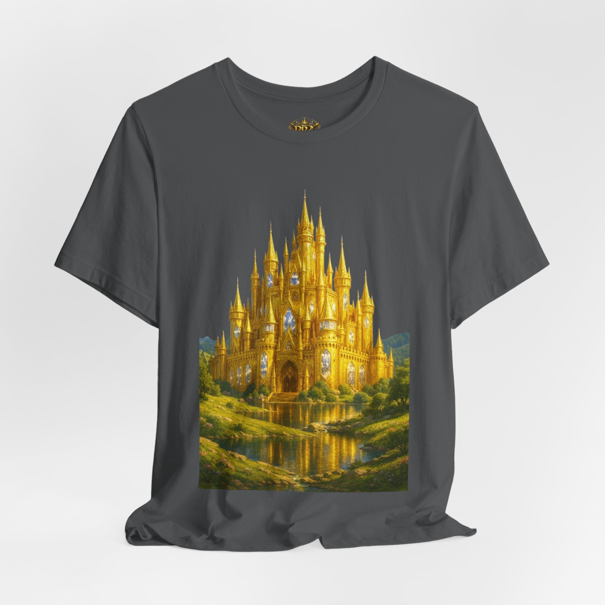PRB Golden Fantasy Castle Tee | Magical Kingdom Illustration, Fairytale Scene by Power Runs Black