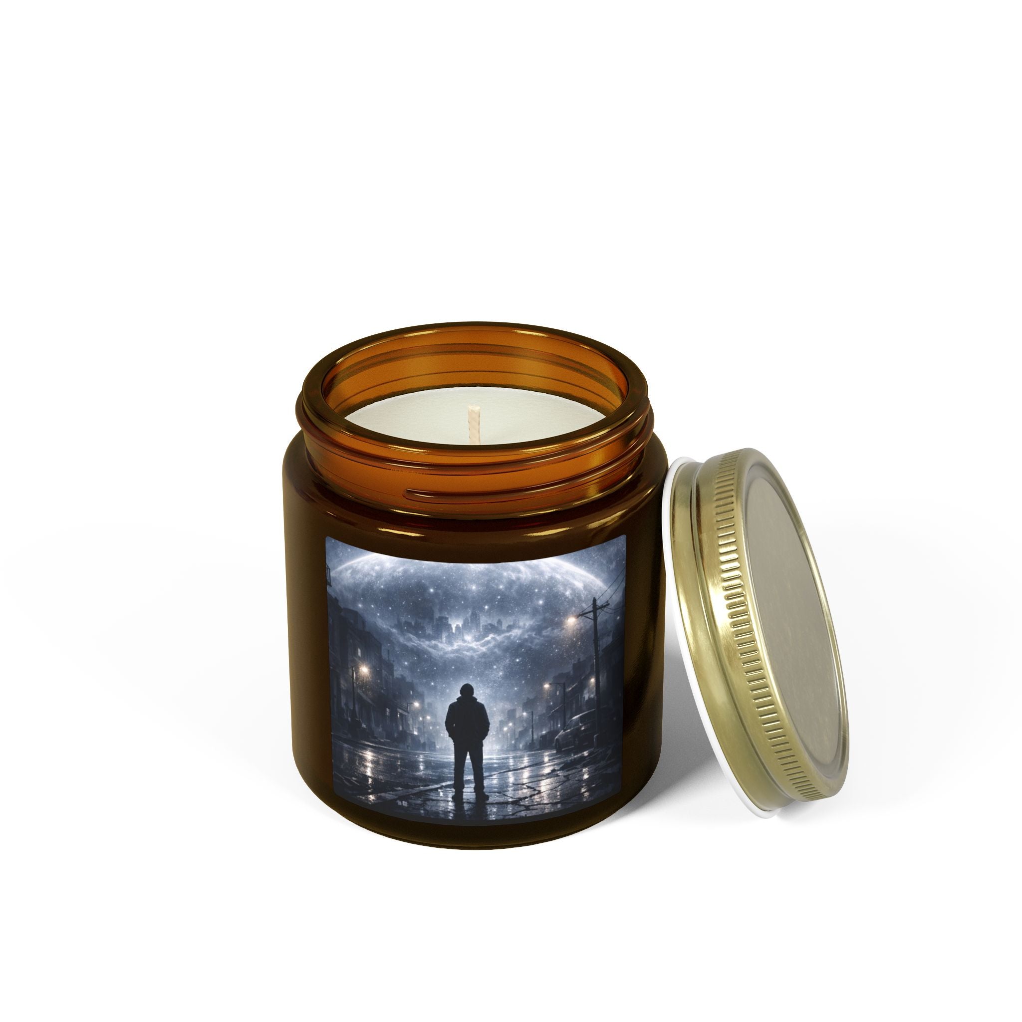 PRB Lone Figure Under Moonlight Candle | Coconut Apricot Wax Jar by Power Runs Black