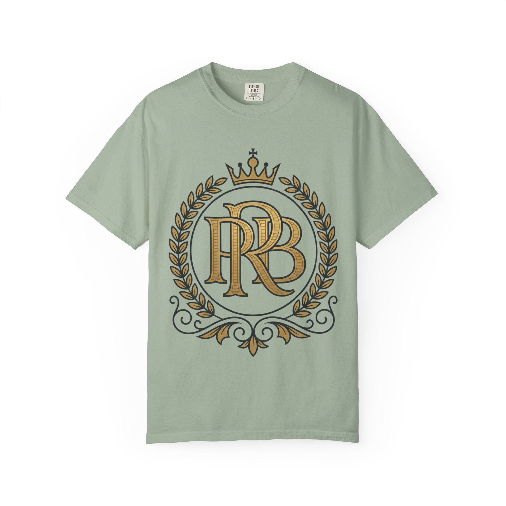 PRB Gold Monogram Crest Graphic T-Shirt | Laurel Crown Emblem Streetwear Tee by Printify