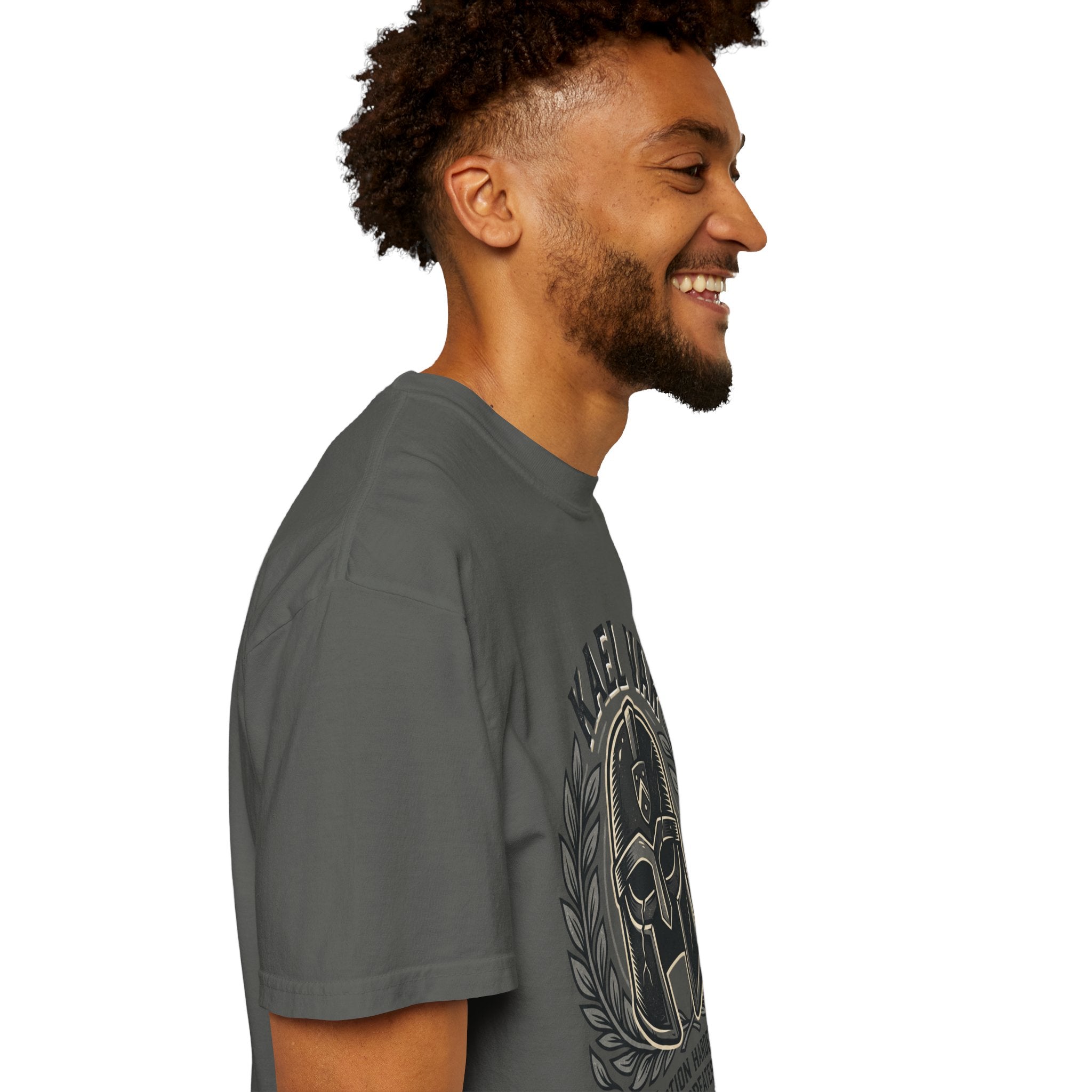 Power Runs Black PRB Kael Var Helmet Graphic T-Shirt — "Protection Hardens Form" Warrior Tee by Printify