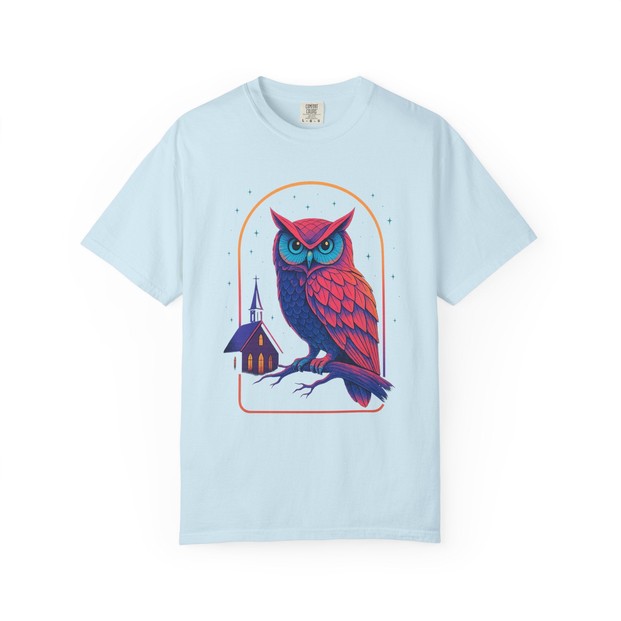 Power Runs Black PRB Neon Owl Illustration T-Shirt | Night Church Graphic Tee by Power Runs Black