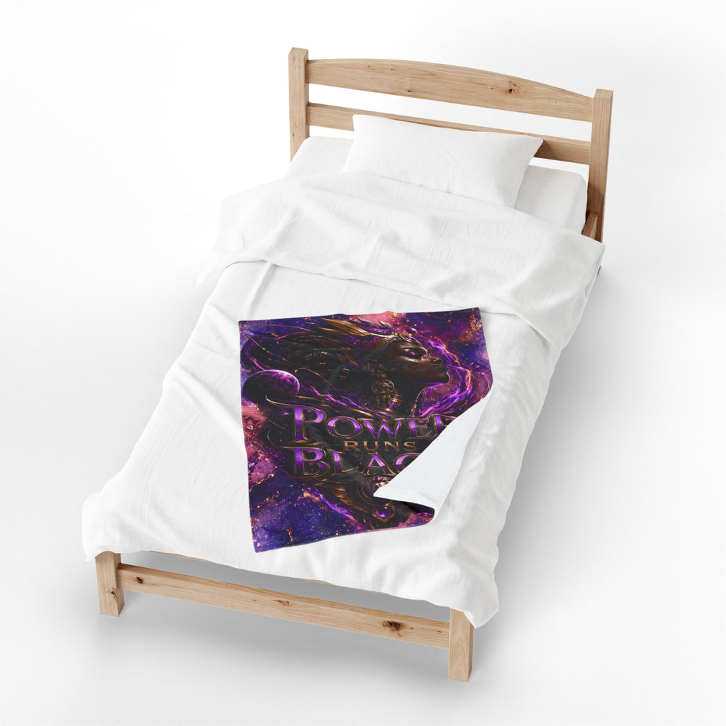 Power Runs Black Velveteen Plush Blanket - "Power Runs Black" Inspirational Afrocentric Throw Blanket by Power Runs Black