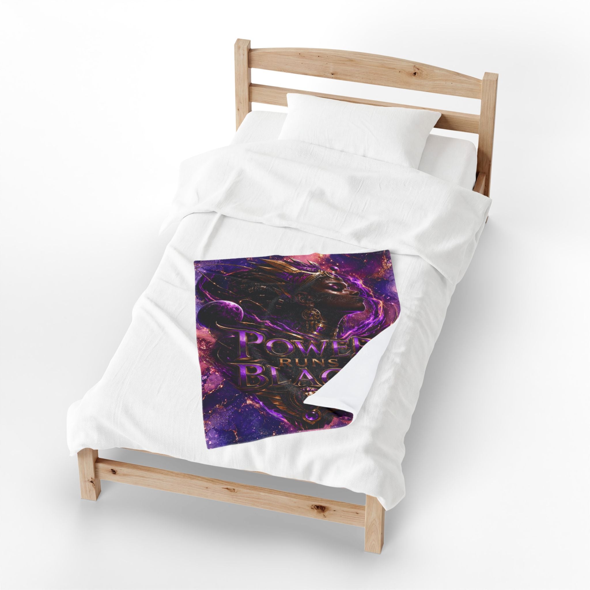 Power Runs Black Velveteen Plush Blanket - "Power Runs Black" Inspirational Afrocentric Throw Blanket by Power Runs Black