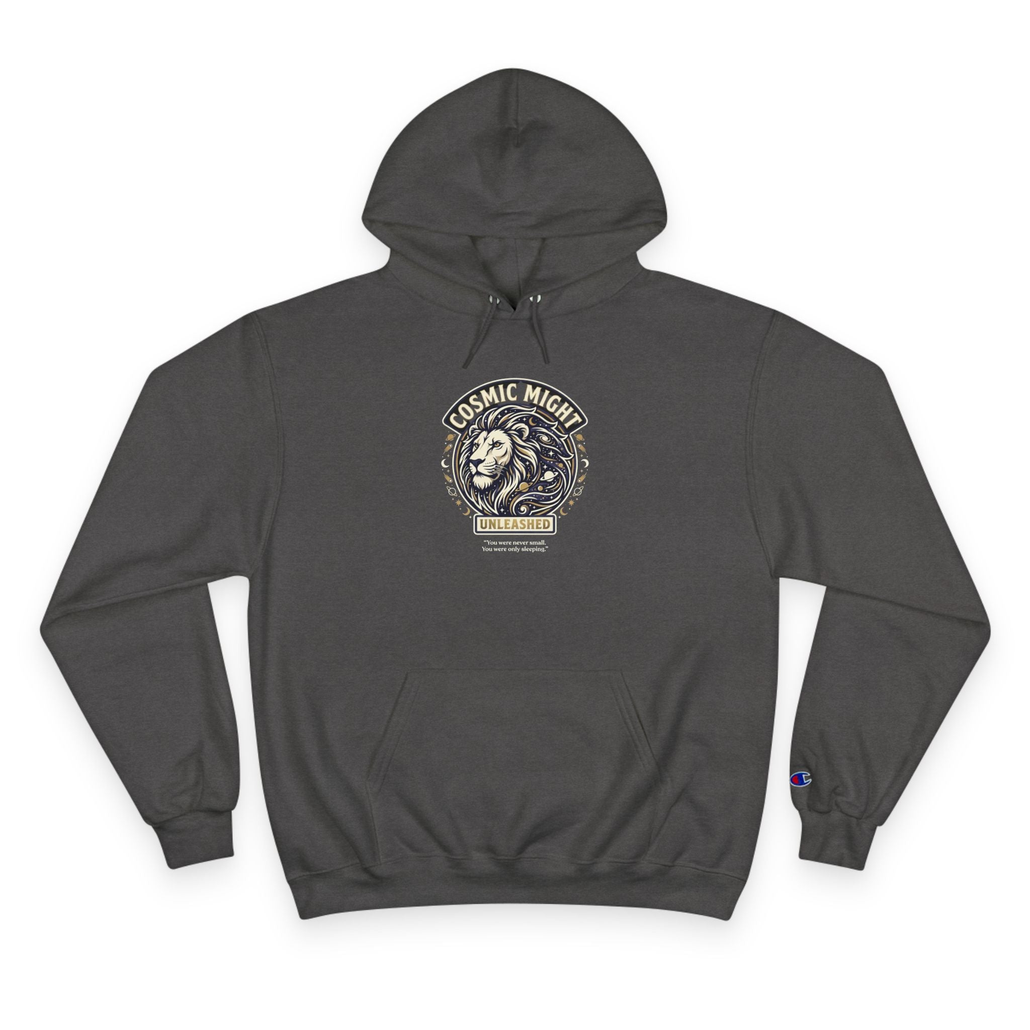 PRB Starforged Flex Cosmic Might Unleashed Lion Crest Hoodie — 'Unleashed' Athletic Champion Graphic Hoodie by Power Runs Black