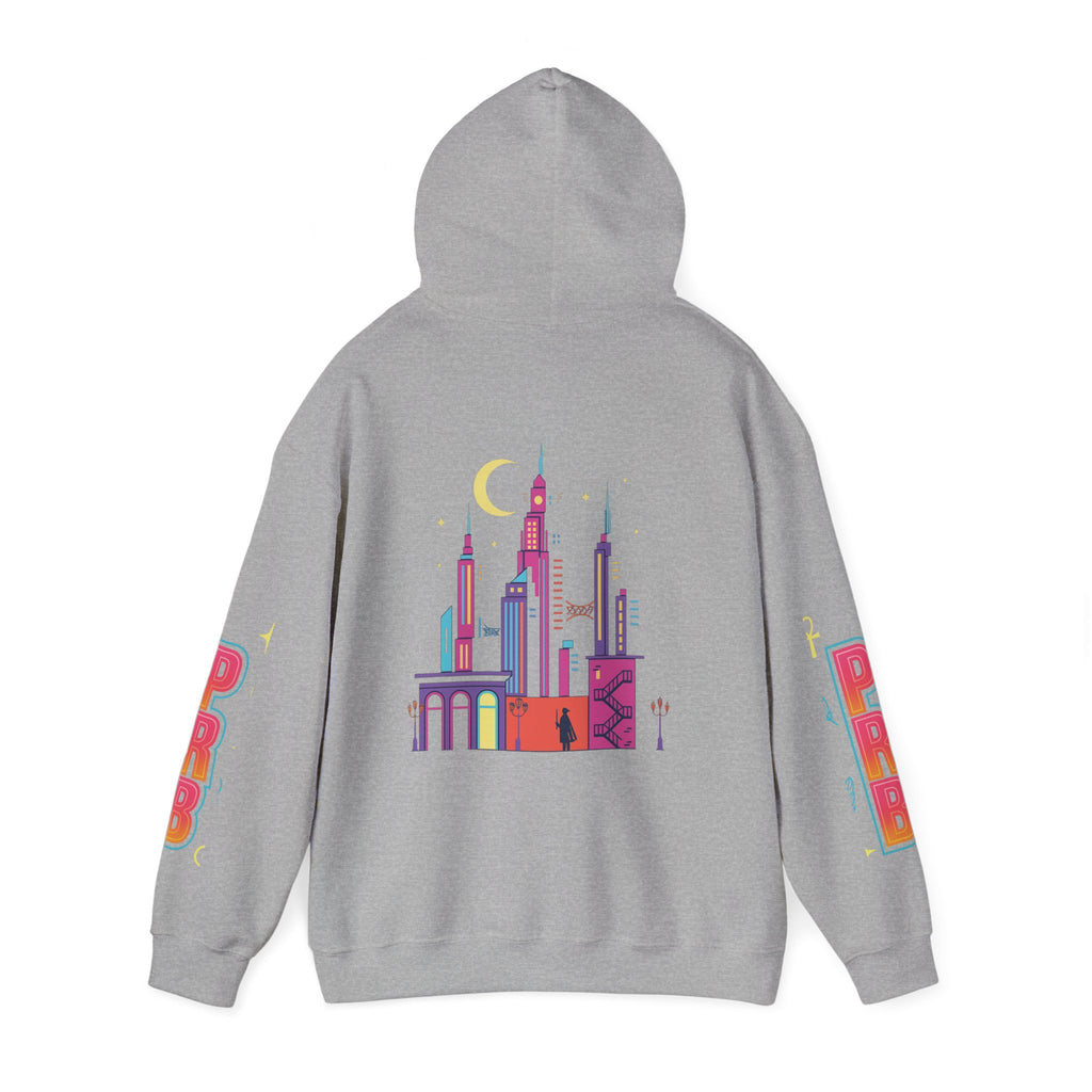 PRB Graphic Hoodie — Colorful Cityscape Pullover by Power Runs Black