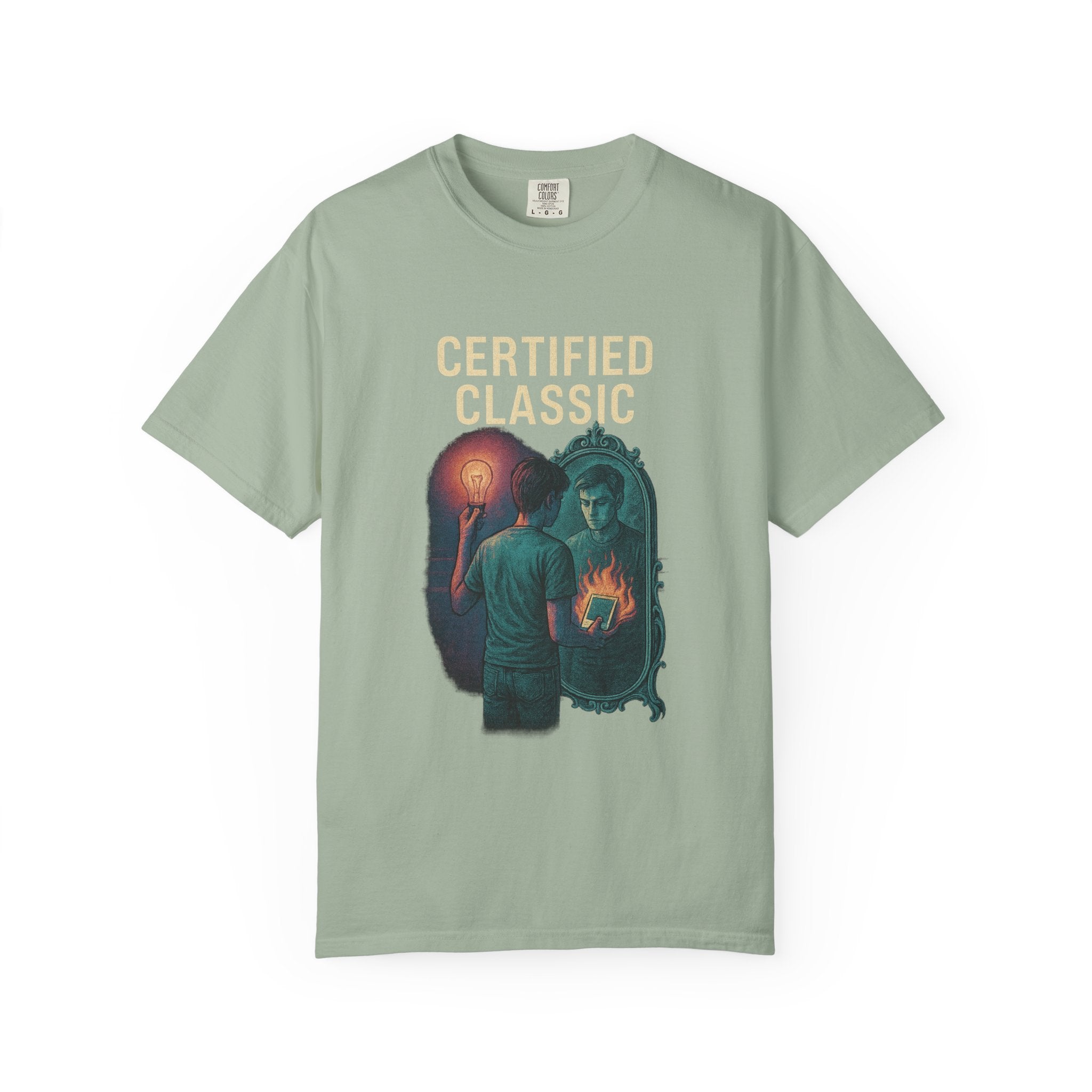 PRB Certified Classic Mirror Illustration T-shirt | Retro Mystic Artwork by Power Runs Black