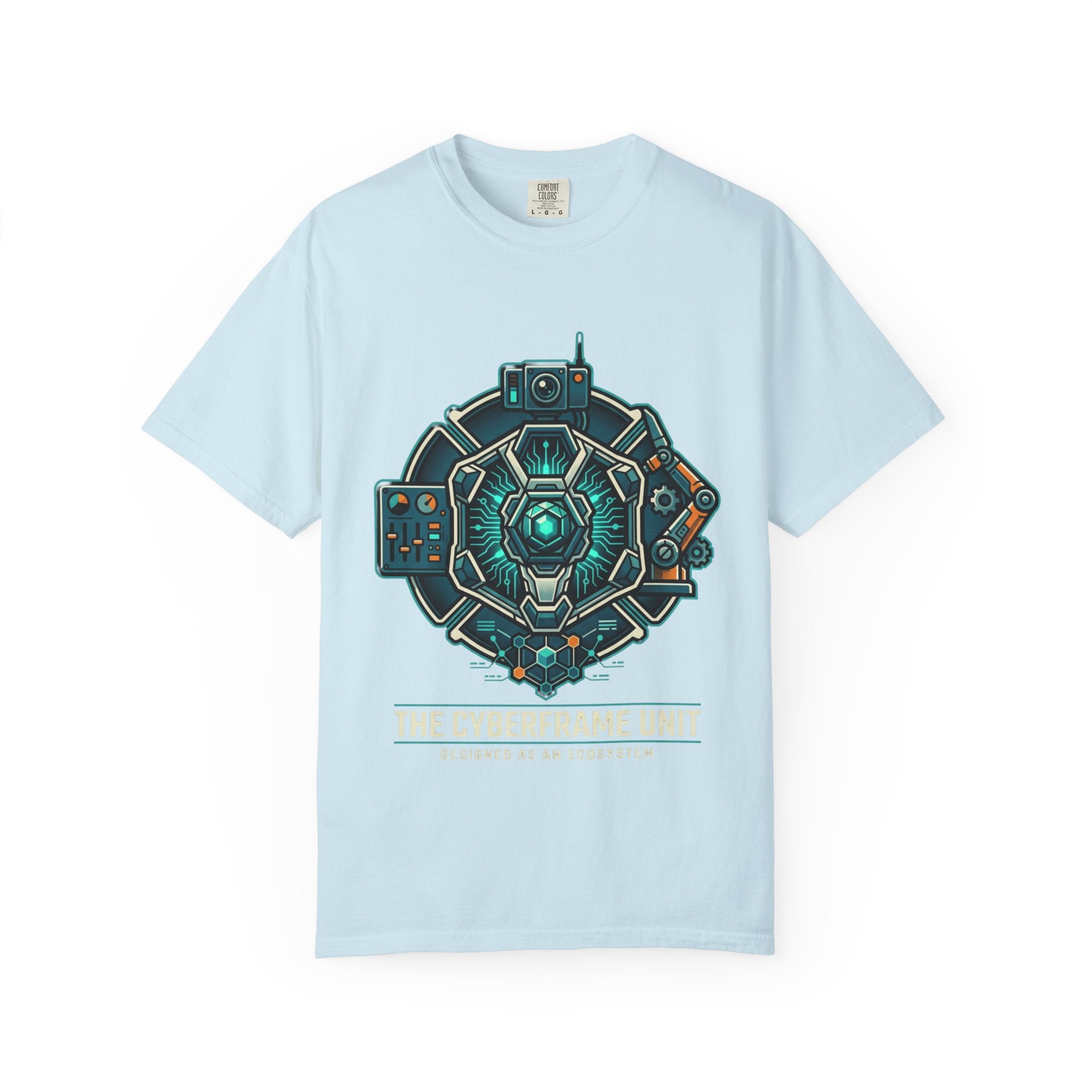Power Runs Black Cyberframe Unit T-Shirt — Futuristic Tech Armor Graphic Tee by Power Runs Black