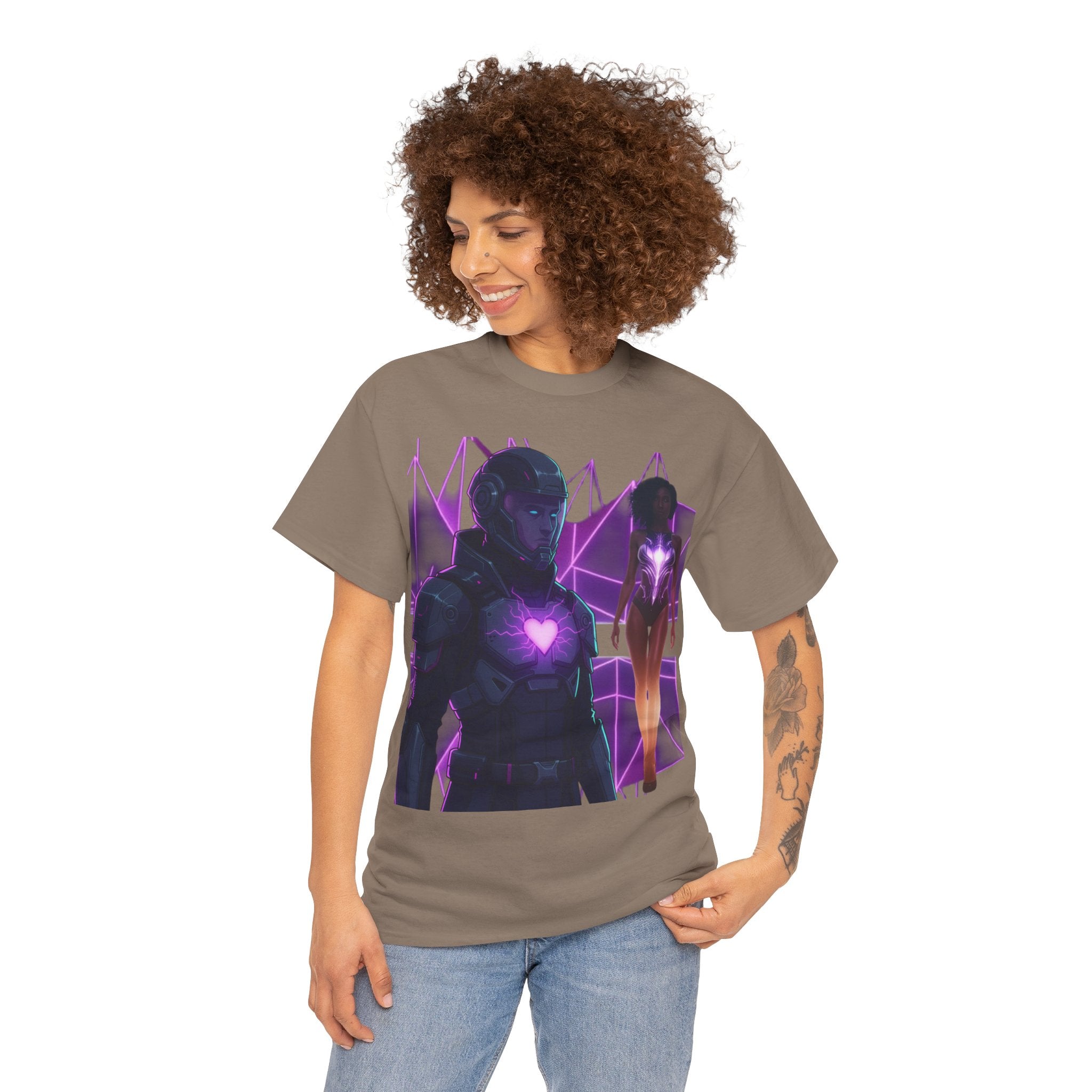 Power Run Black PRB Pretty Rich Bitch The Collection Purple Heart Cyberpunk Knight T-Shirt | Futuristic Armor Sci‑Fi Tee by Printify