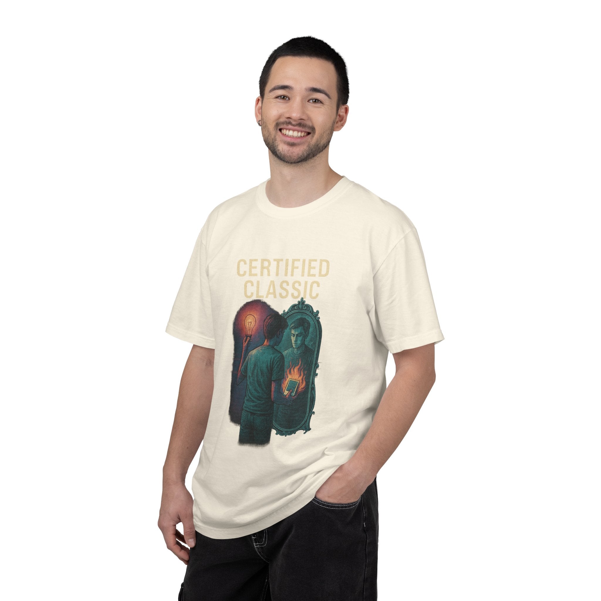PRB Certified Classic Mirror Illustration T-shirt | Retro Mystic Artwork by Power Runs Black