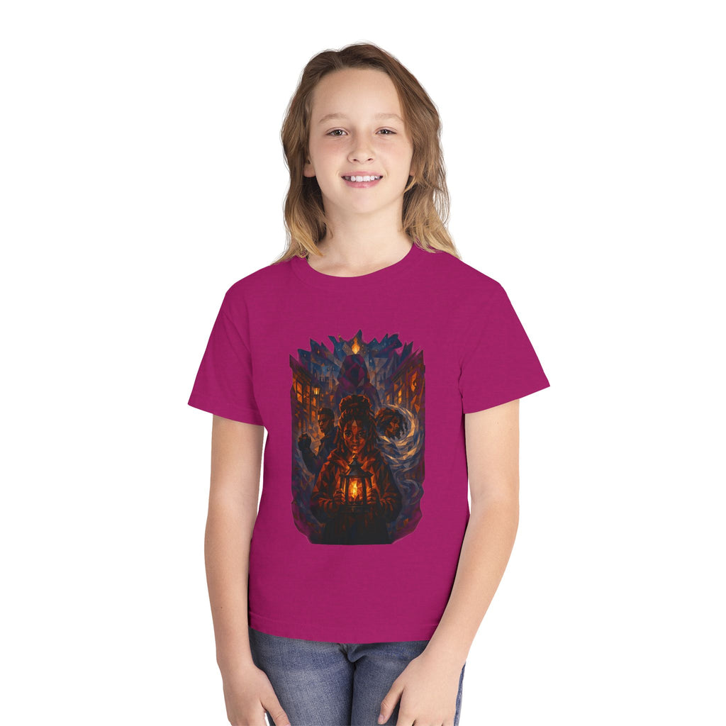 Power Runs Black PRB Youth Tee - Haunted Lantern Fantasy Forest Graphic by Power Runs Black