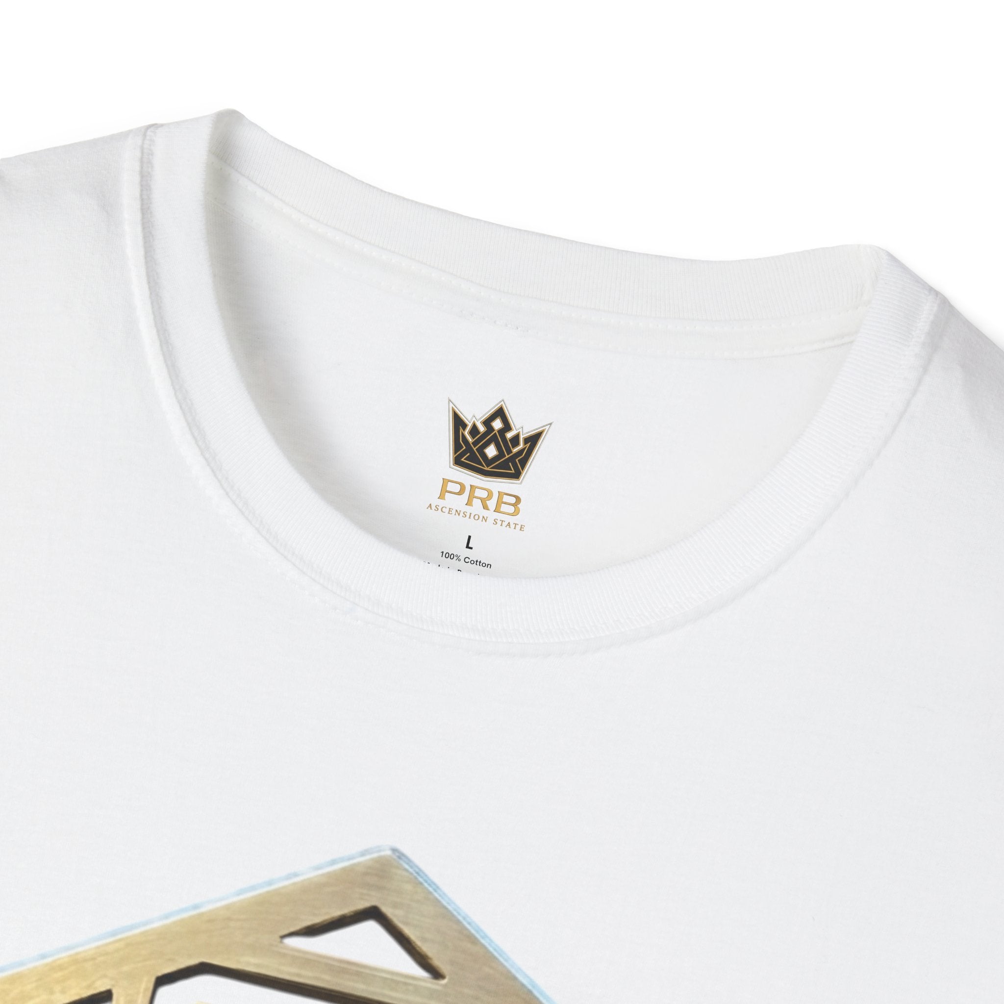 Power Runs Black PRB Geometric Gold Hexagon T-Shirt — Modern Maze Logo Tee by Printify