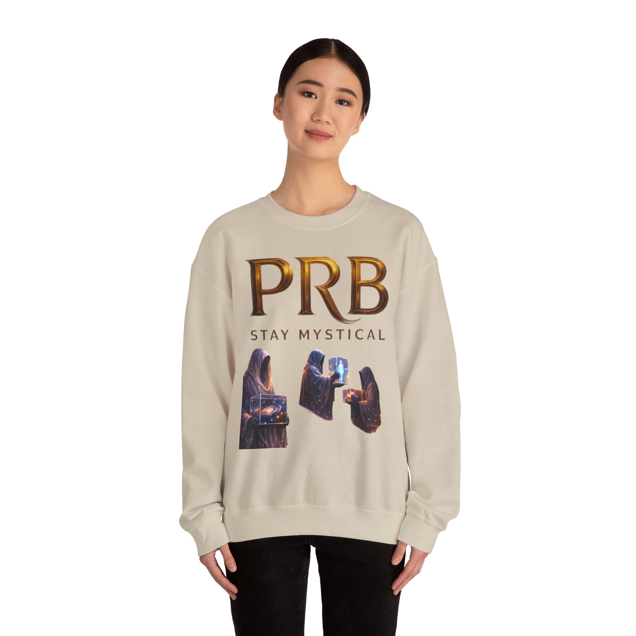 PRB Mystic Library Crewneck Sweatshirt — Cosmic Wizardry Art by Power Runs Black