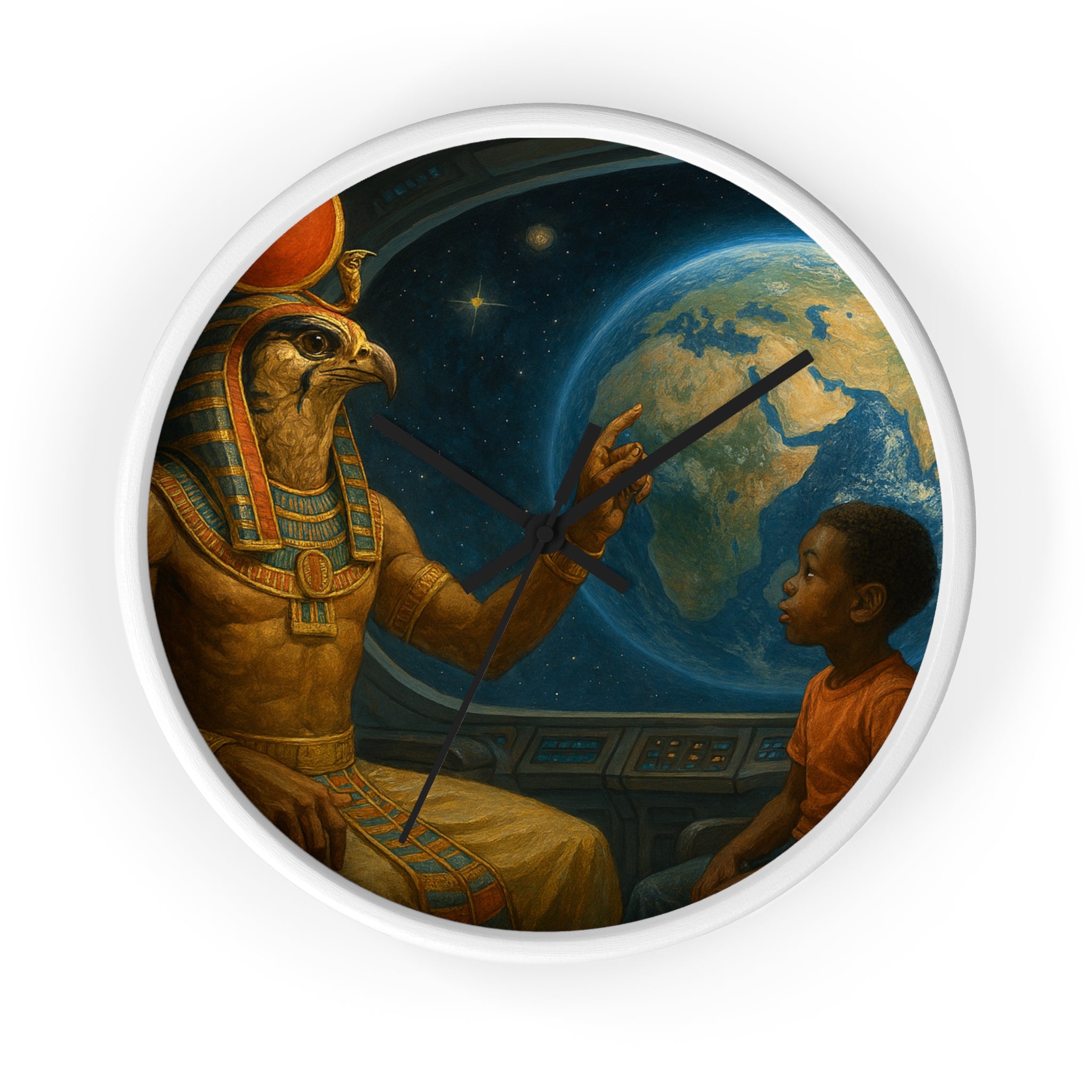 Power Runs Black PRB PRB Egyptian God Horus Wall Clock — Child & World Fantasy Space Art by Printify
