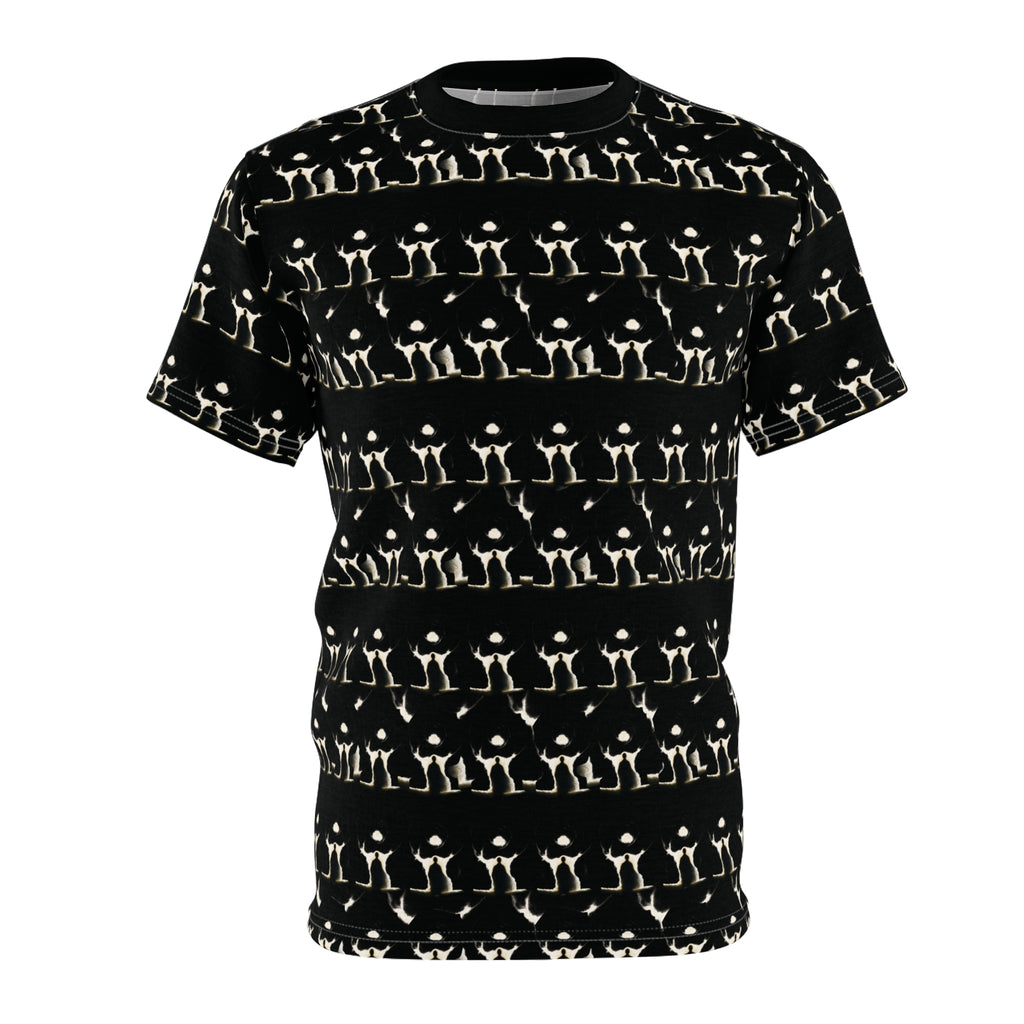 PRB Allover Black Skeleton Pattern Tee — Goth Halloween Cut & Sew Shirt by Power Runs Black