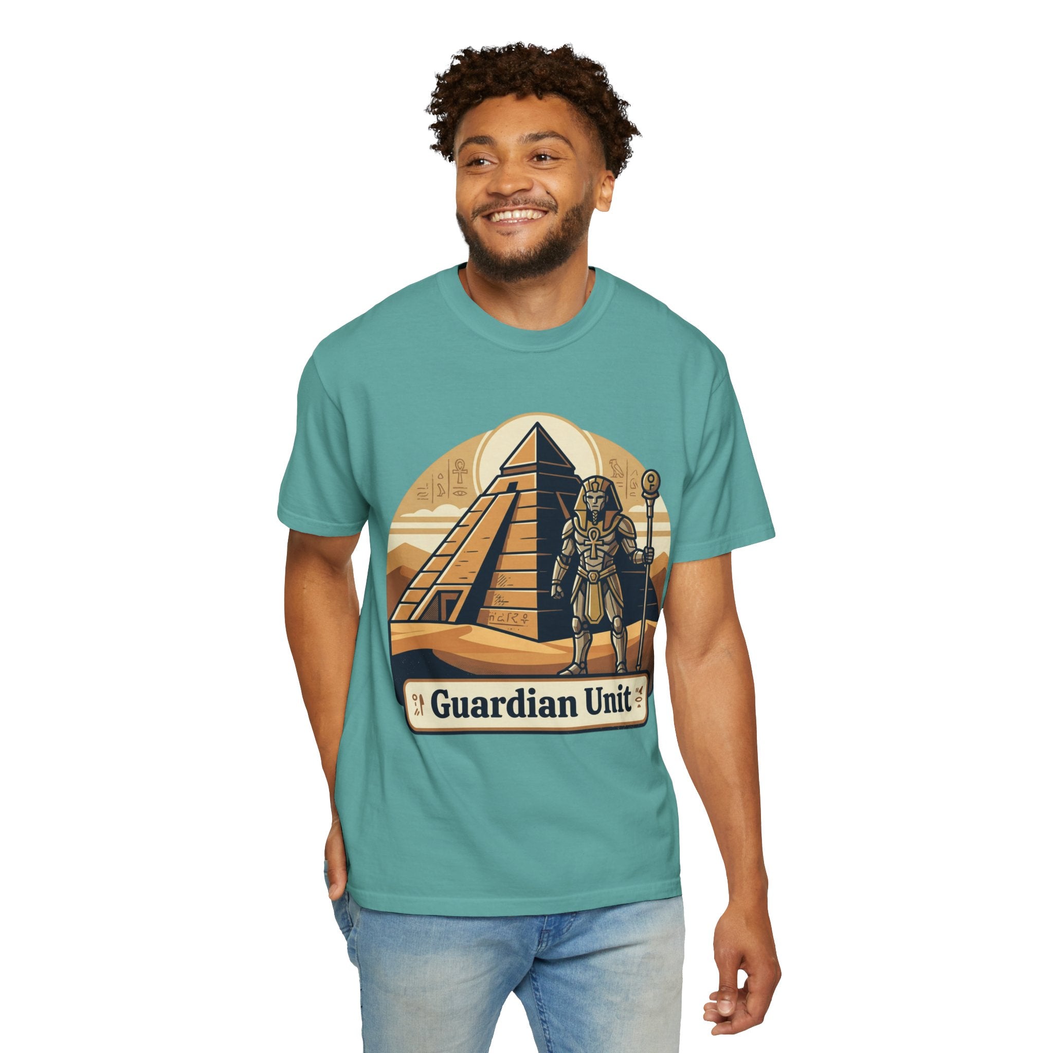 Power Runs Black PRB Guardian Unit T-Shirt — Egyptian Pyramid Sci‑Fi Graphic Tee by Power Runs Black