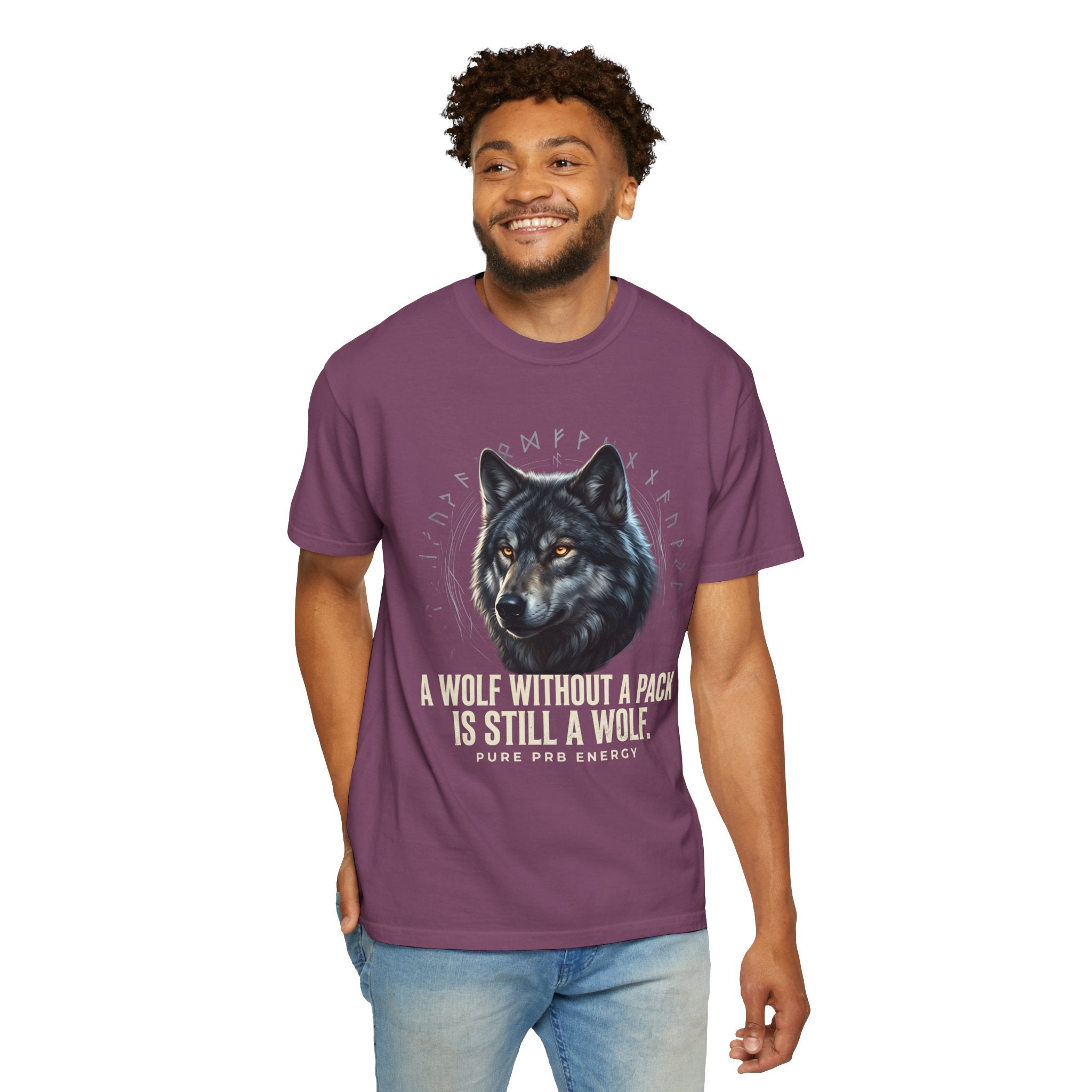 PRB Wolf Graphic T-Shirt — "A Wolf Without a Pack Is Still a Wolf" Inspirational Tee by Printify