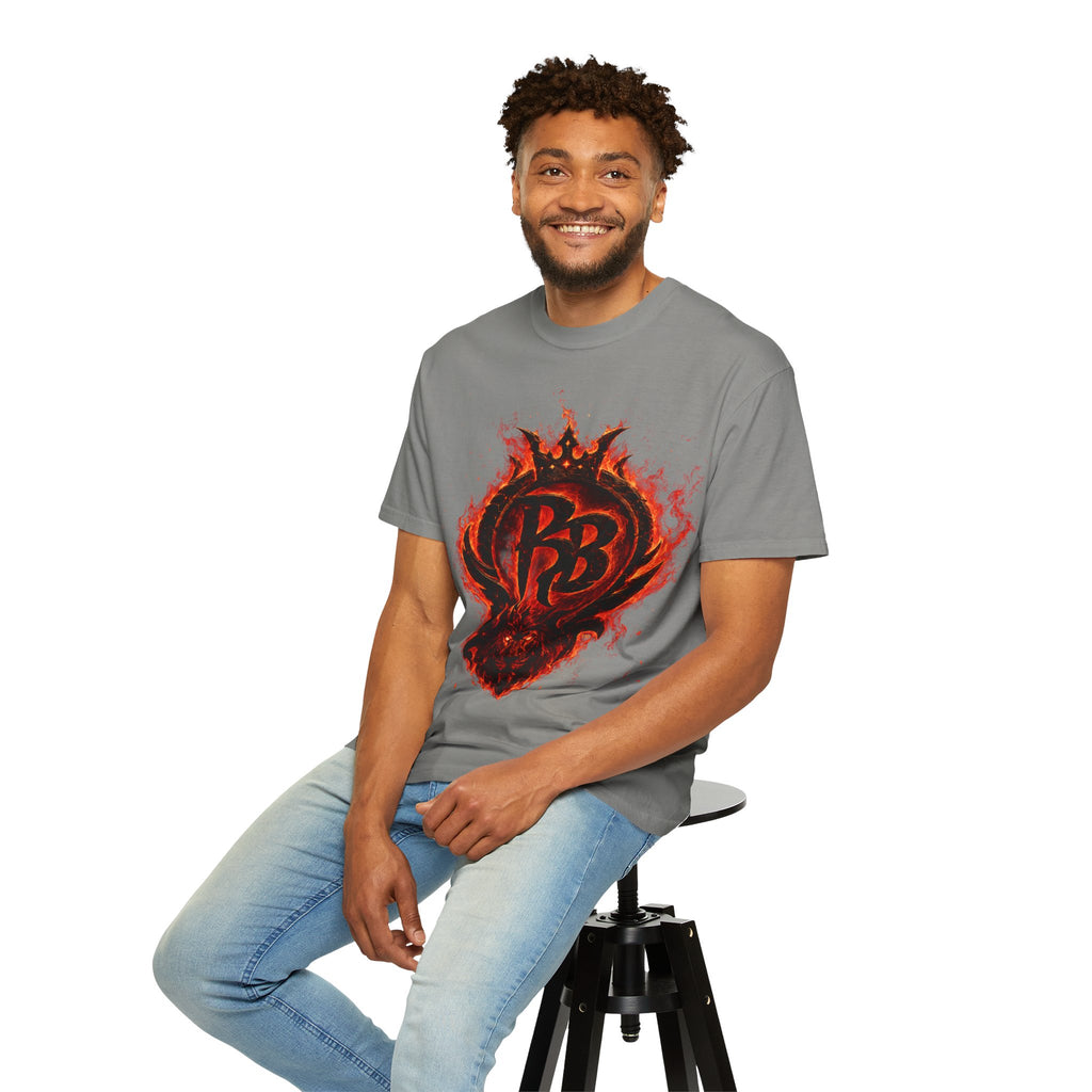 Power Runs Back PRB Flame Logo T-shirt | Fiery Emblem Tee, Grunge Rock Chic by Power Runs Black