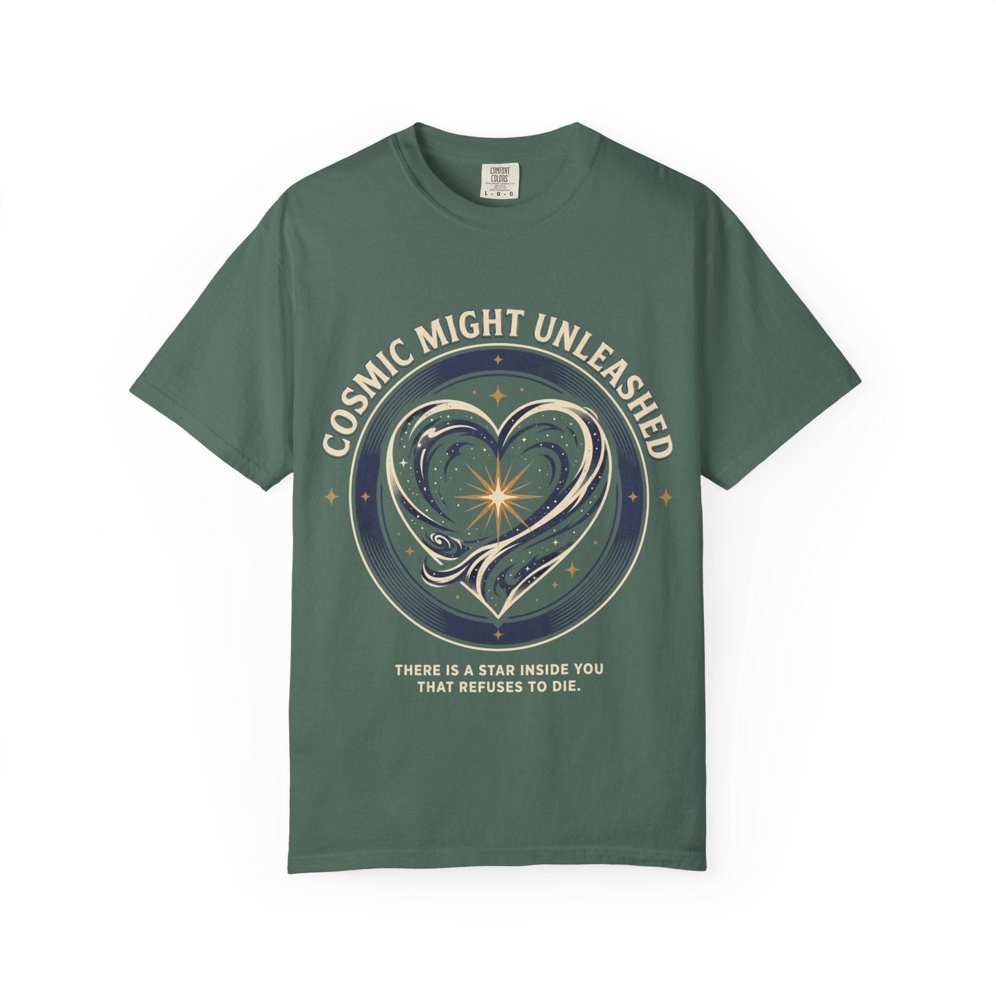 PRB Starforged Flex Cosmic Might Unleashed Heart Graphic T-Shirt — "Cosmic Might Unleashed" Astral Design by Power Runs Black