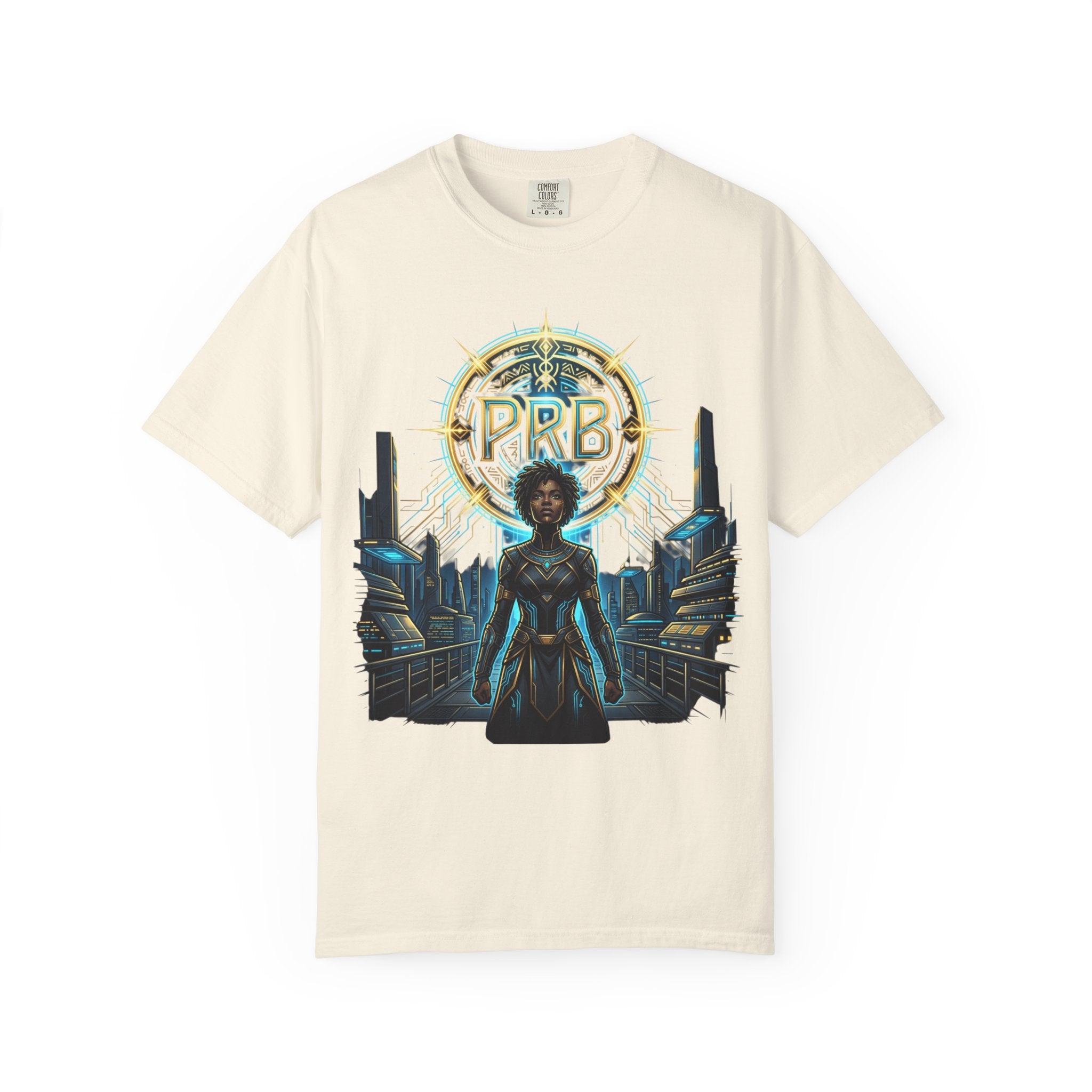 Futuristic Warrior Afrofuturist Graphic T-Shirt | Sci-Fi Streetwear Tee by Printify