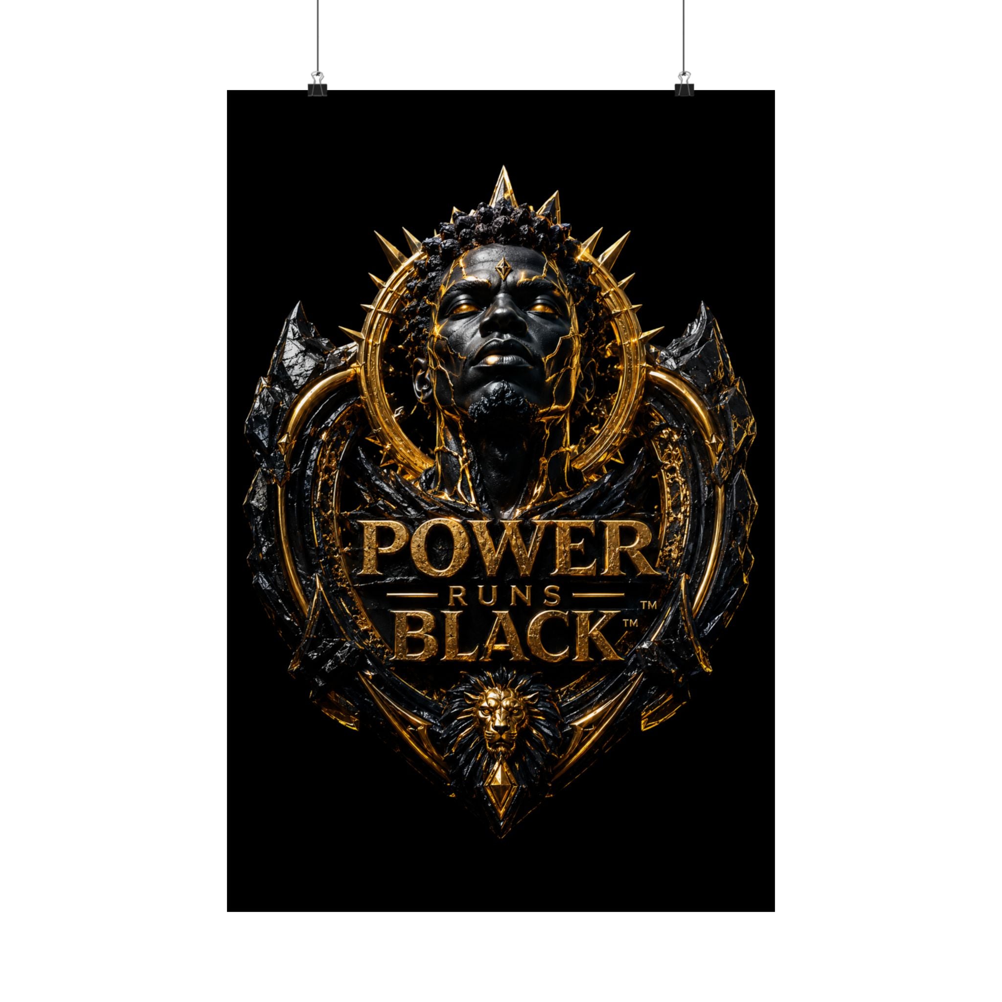 Power Runs Black Matte Poster — Gold & Black Regal Wall Art by Power Runs Black