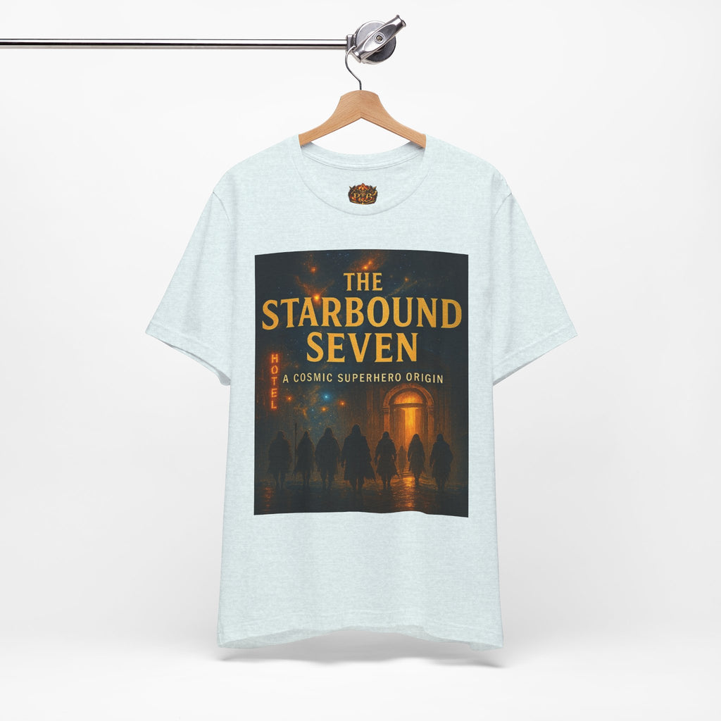 Power Runs Black PRB The Starbound Seven Tee – Retro Cosmic Superhero Poster Shirt by Power Runs Black