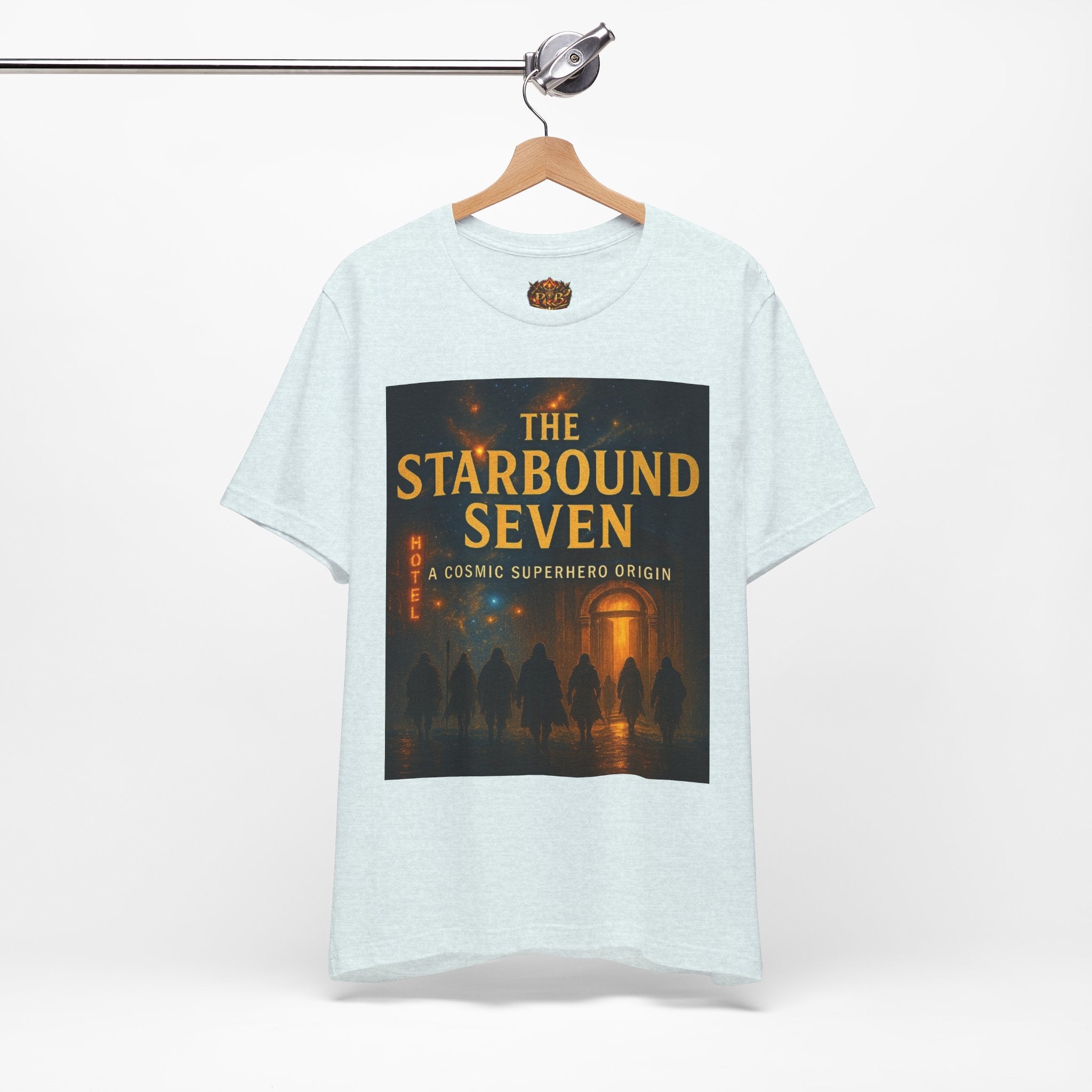 Power Runs Black PRB The Starbound Seven Tee – Retro Cosmic Superhero Poster Shirt by Power Runs Black
